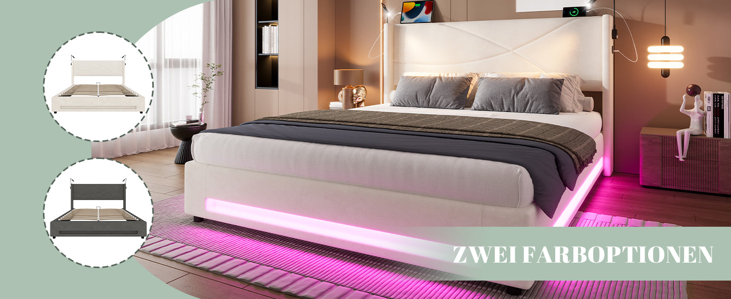Logidon bedframe 160x200 cm beige fluweel met opbergruimte LED