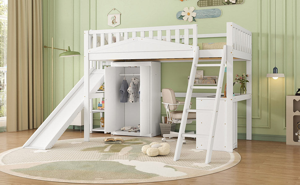 Logidon stapelbed kinderbed met tafel en kledingkast 90x200 wit
