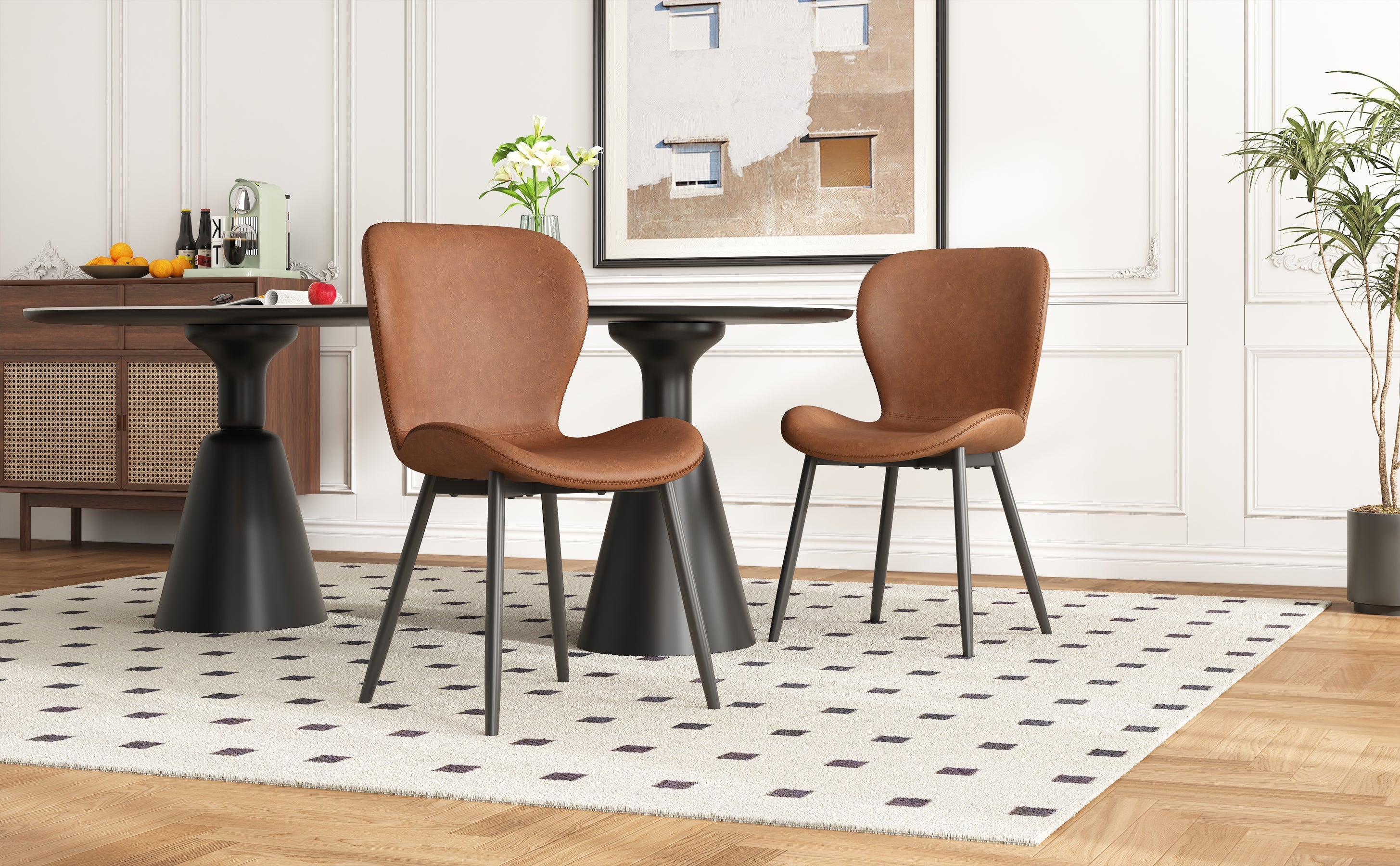 Logidon Set van 2 moderne eetkamerstoelen bruin verstelbare poten