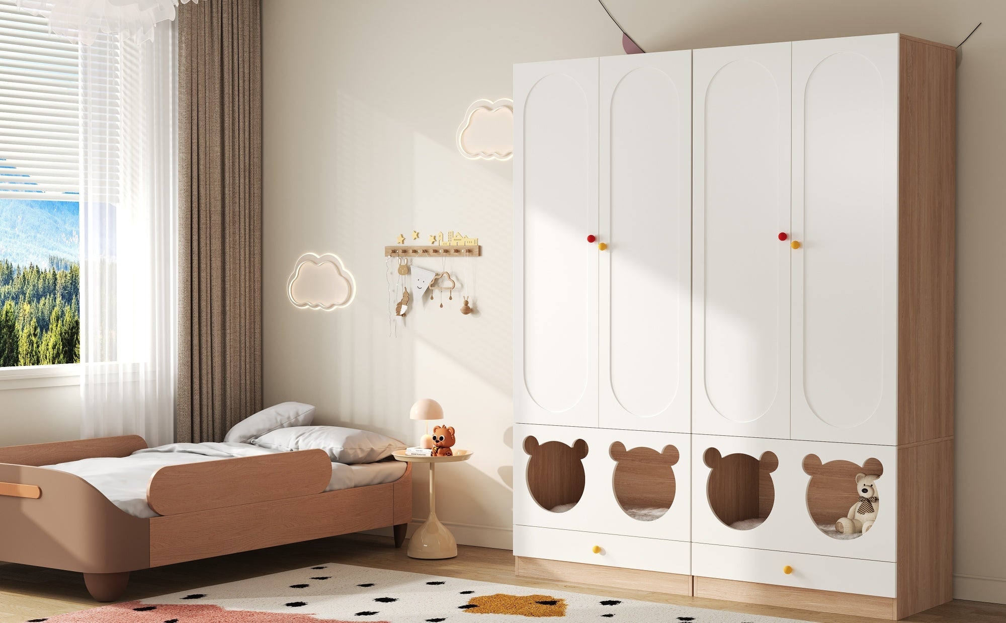 Logidon kinderkledingkast wit naturel hout met kattenmand 80x50x200cm