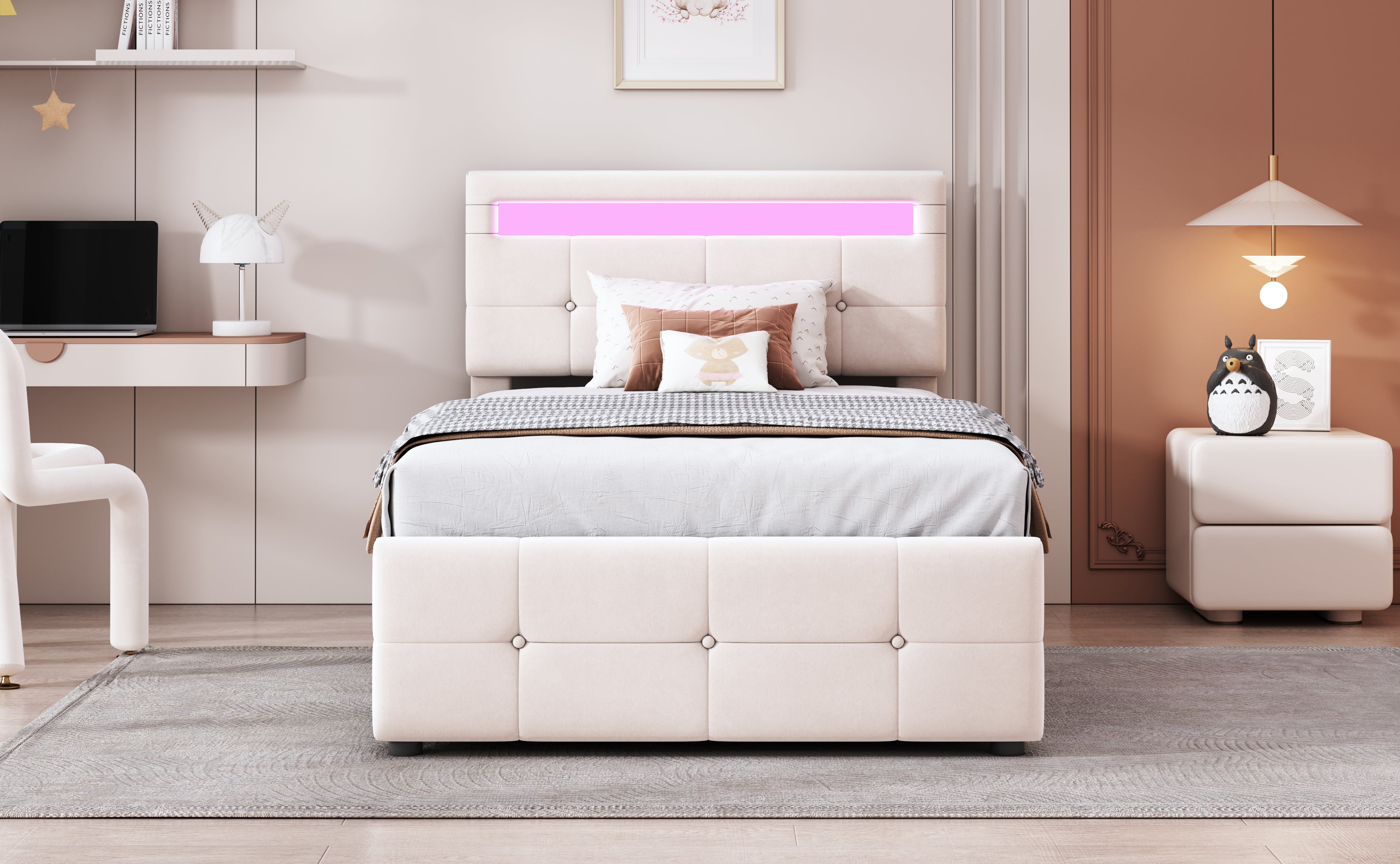 Logidon kinderbed 90x200 cm met LED verlichting beige fluweel