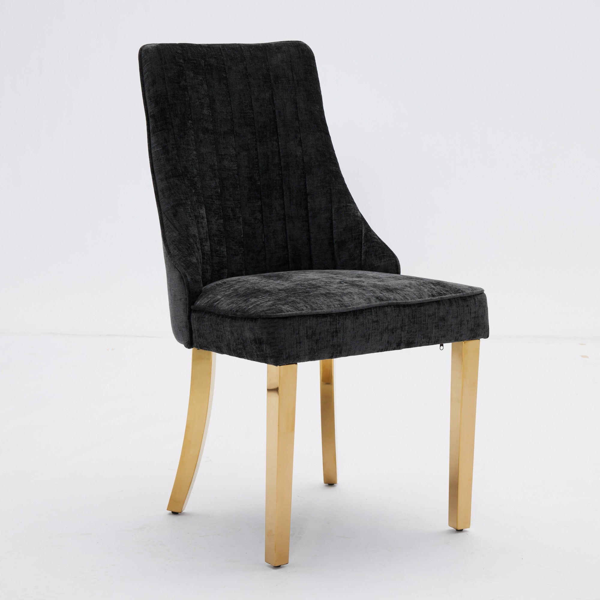 Logidon Chenille Eetstoelenset Zwart Gouden Poten Set van 2 65x50x95 cm