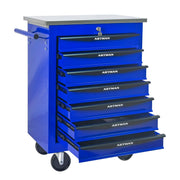 Logidon gereedschapswagen 7 laden blauw stalen wielen RVS dak