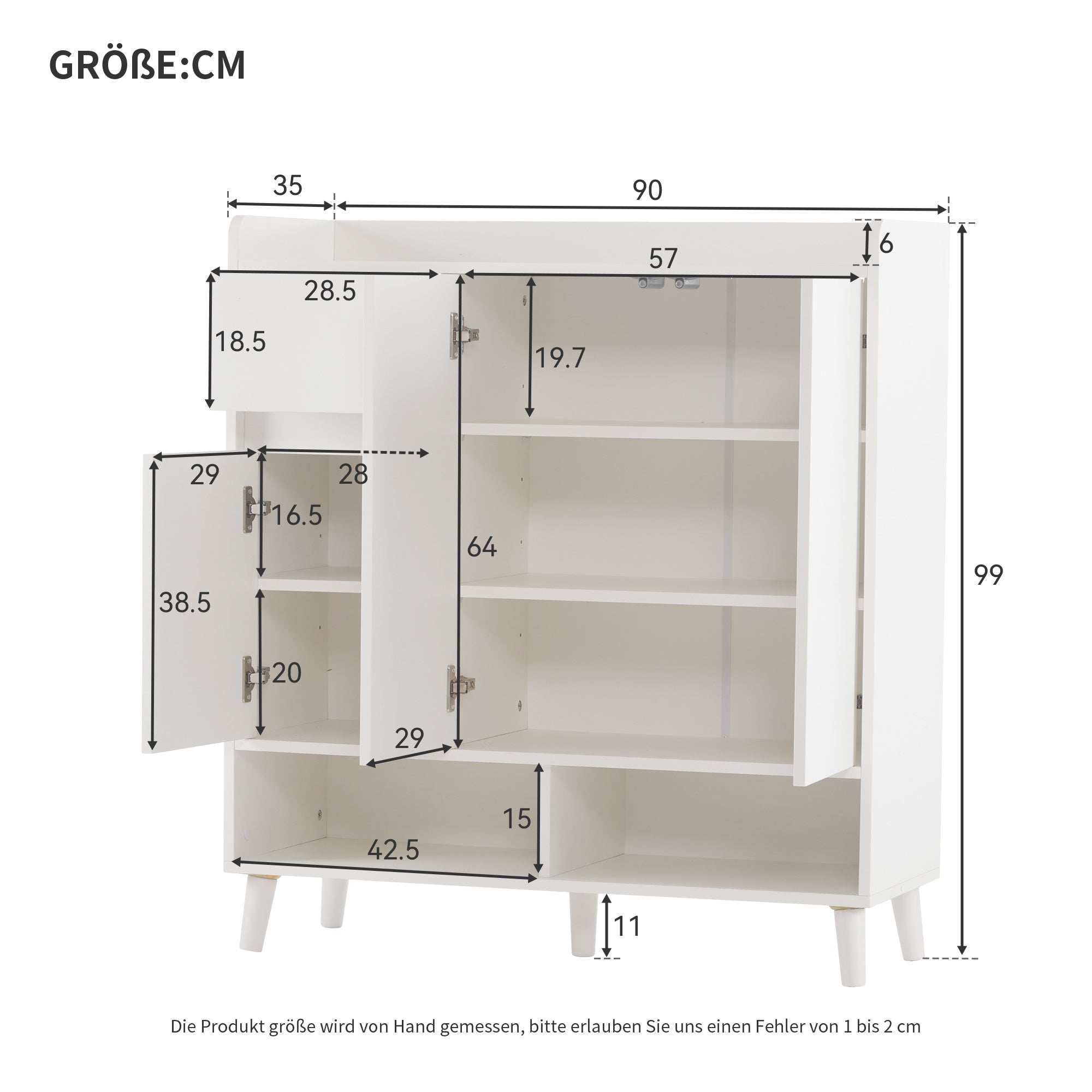 Logidon Witte Schoenenkast Ladekast Verstelbare Planken 90x99x35 cm