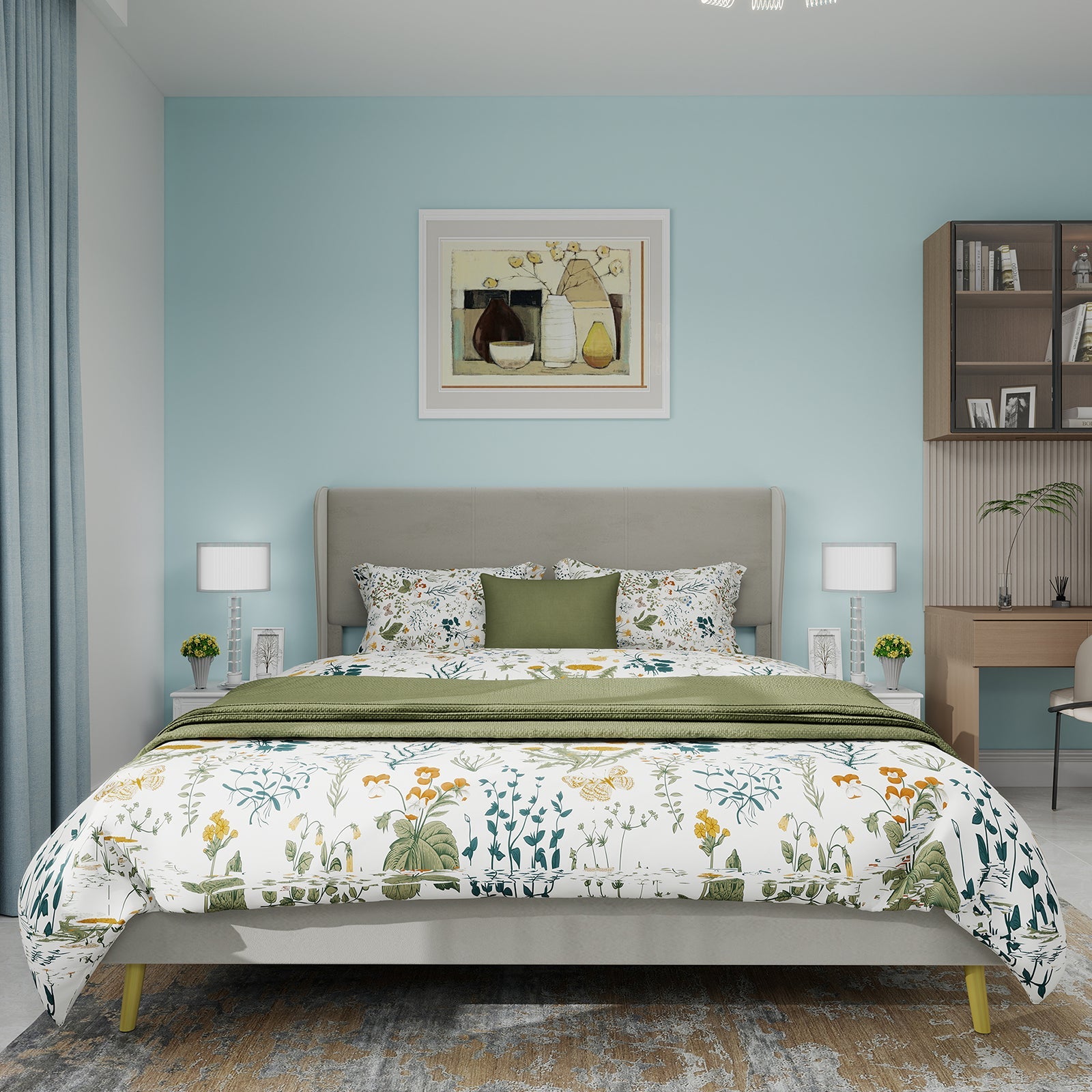 Logidon modern gestoffeerd bed 160x200 beige gevoerd hoofdeinde