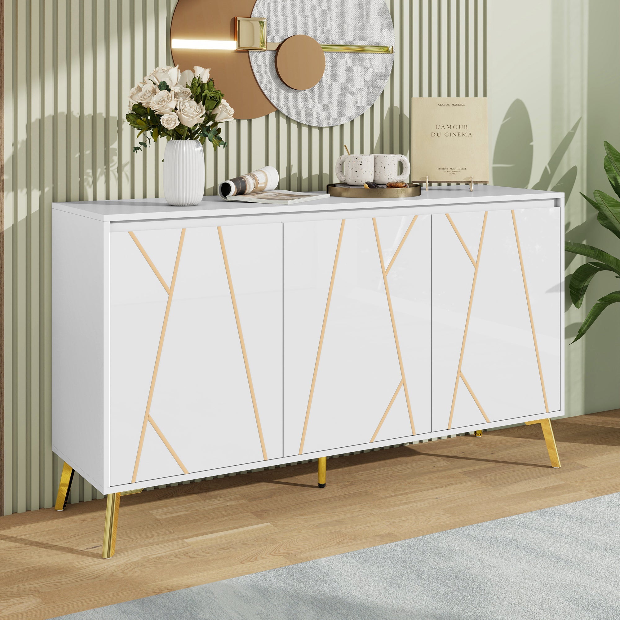 Logidon Dressoir Modern Wit 3-deurs Greeploos 140 cm