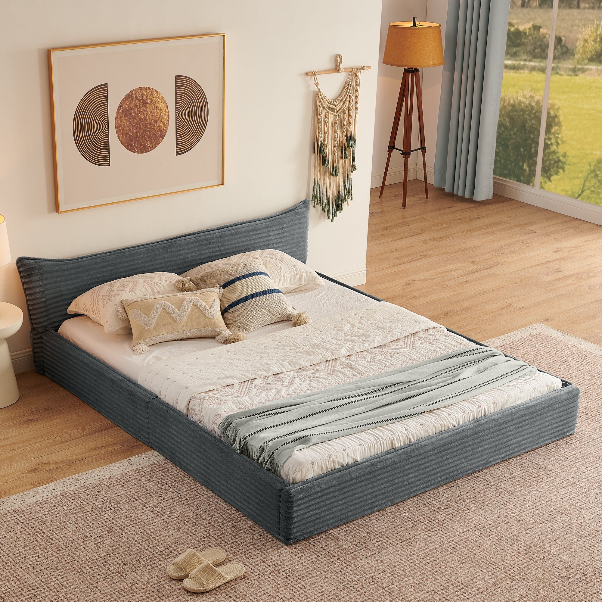 Logidon tweepersoonsbed 160x200 cm Donkergrijze chenille bekleding