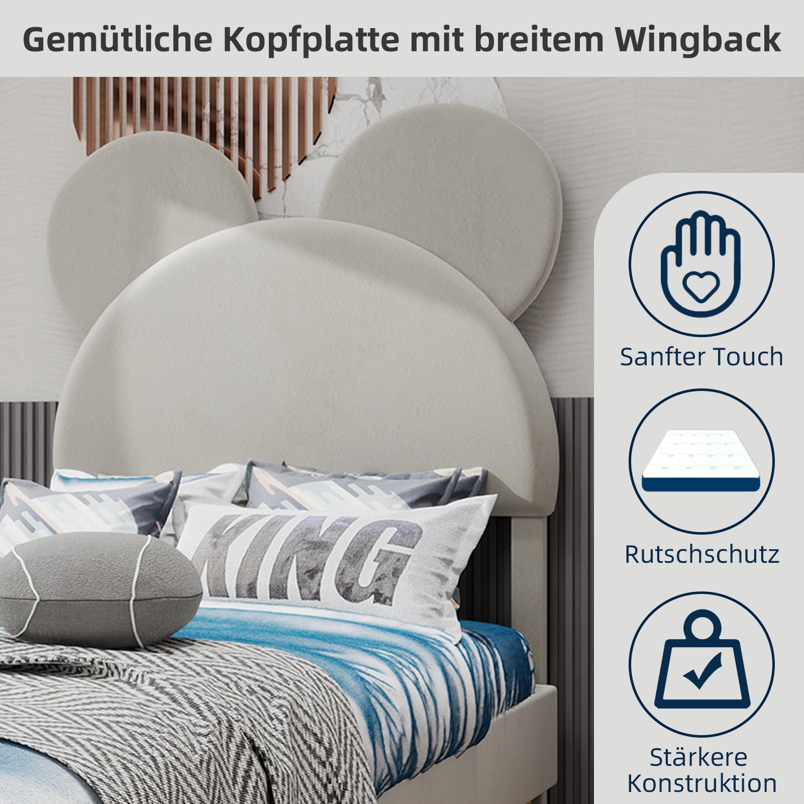 Logidon gestoffeerd bed 140x200 beige cartoon hoofdeinde inclusief lattenbodem