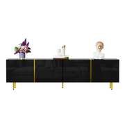 Logidon high-gloss TV cabinet 170 cm black-gold, 4 doors, modern