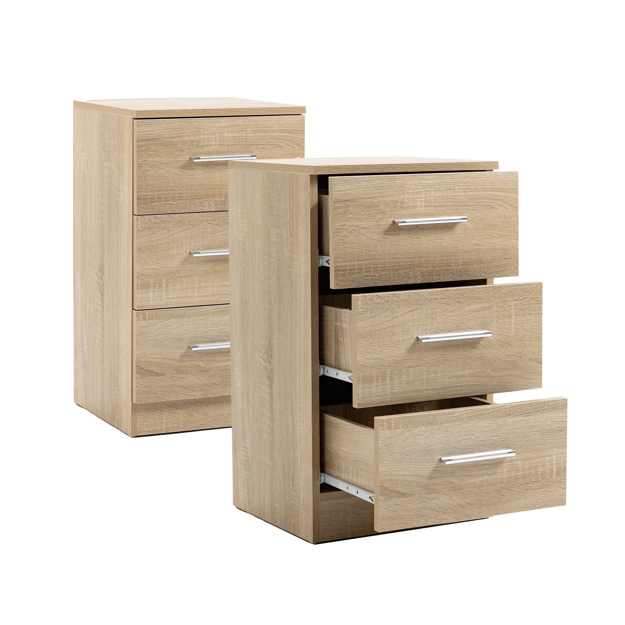 Logidon nachtkastjes set van 2 spaanplaat naturel 3 lades