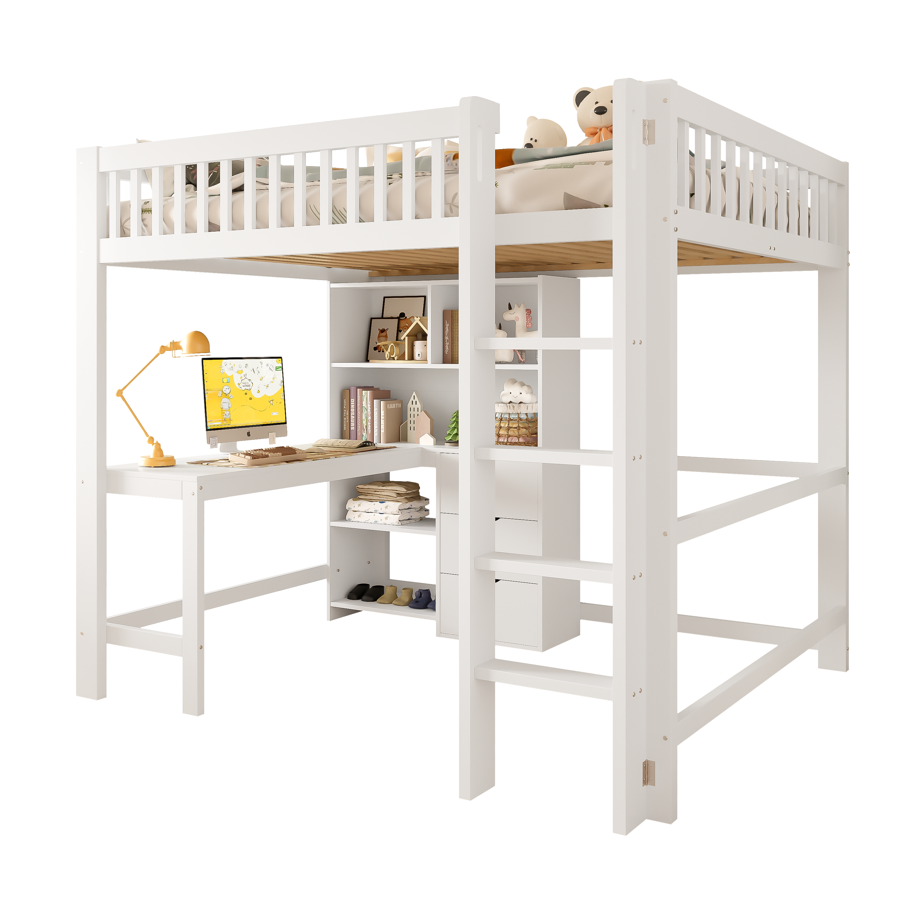 Logidon hoogslaper 140x200 cm met bureau en opbergruimte wit