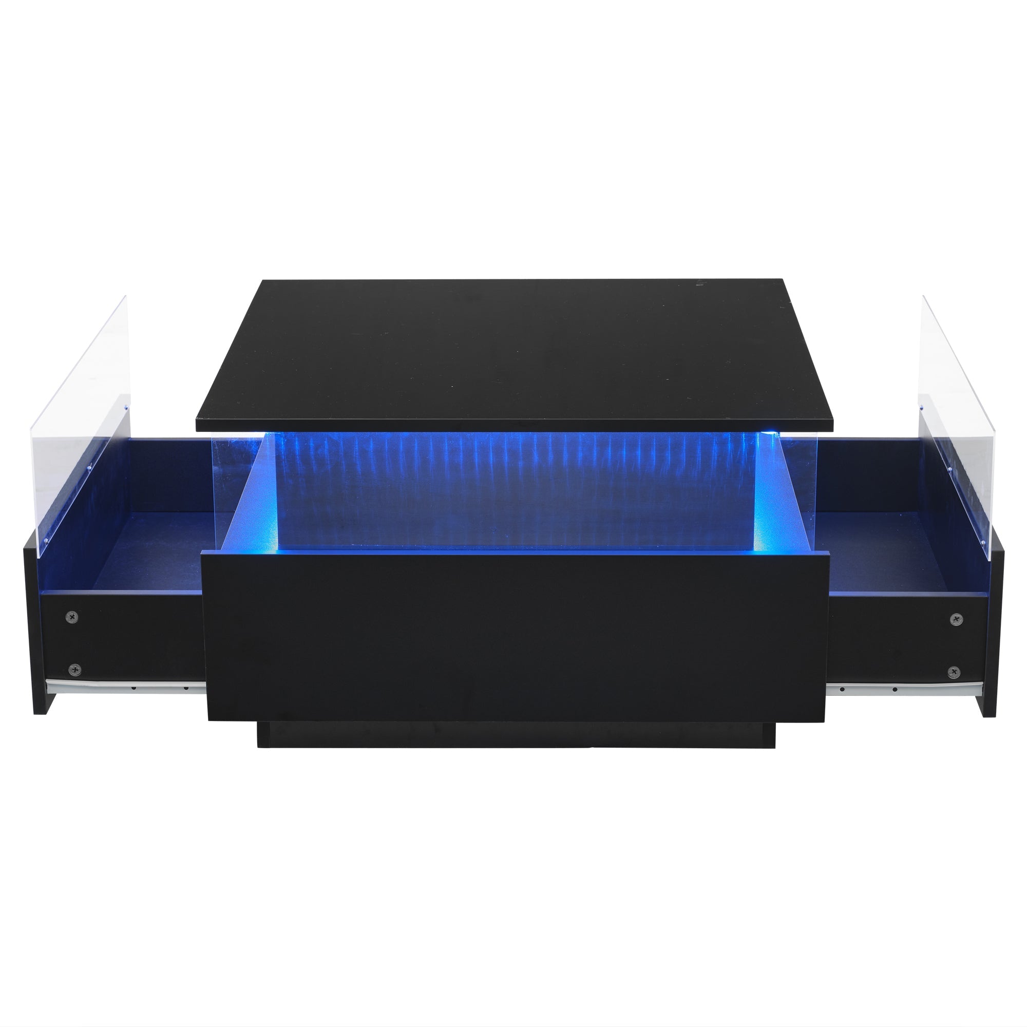 Logidon hoogglans LED salontafel 90x55x45 cm zwart 2 lades