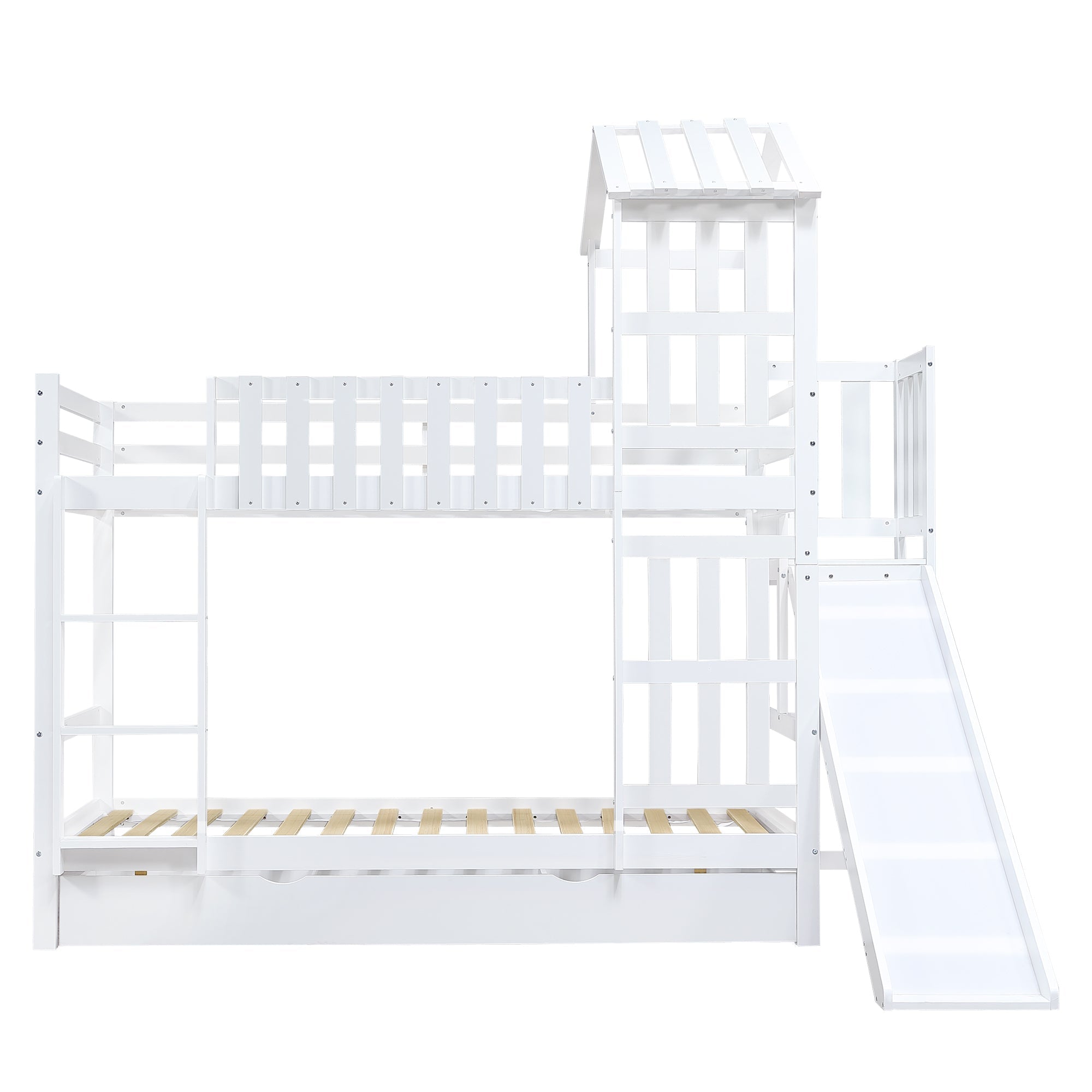 Logidon stapelbed met glijbaan en grote lade 90x200 wit