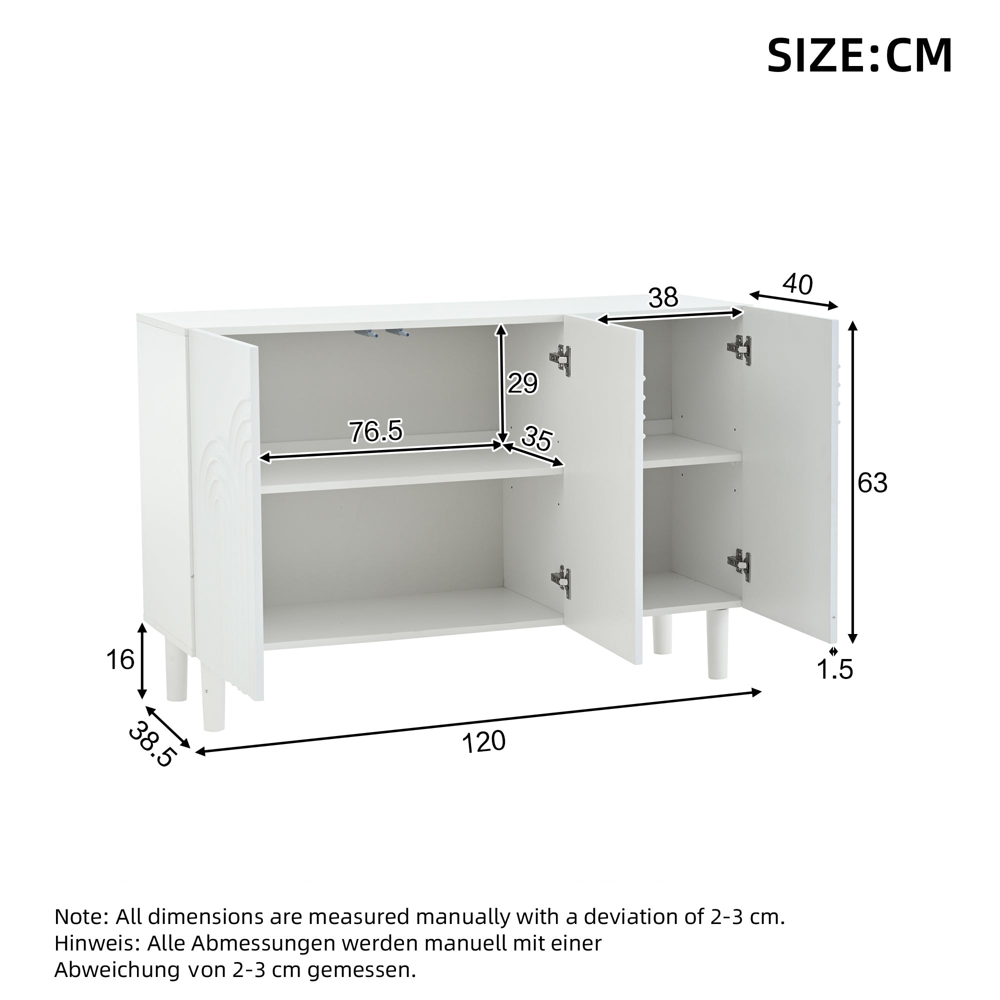 Logidon Dressoir 120x38,5x79 cm Wit MDF met 3 deuren