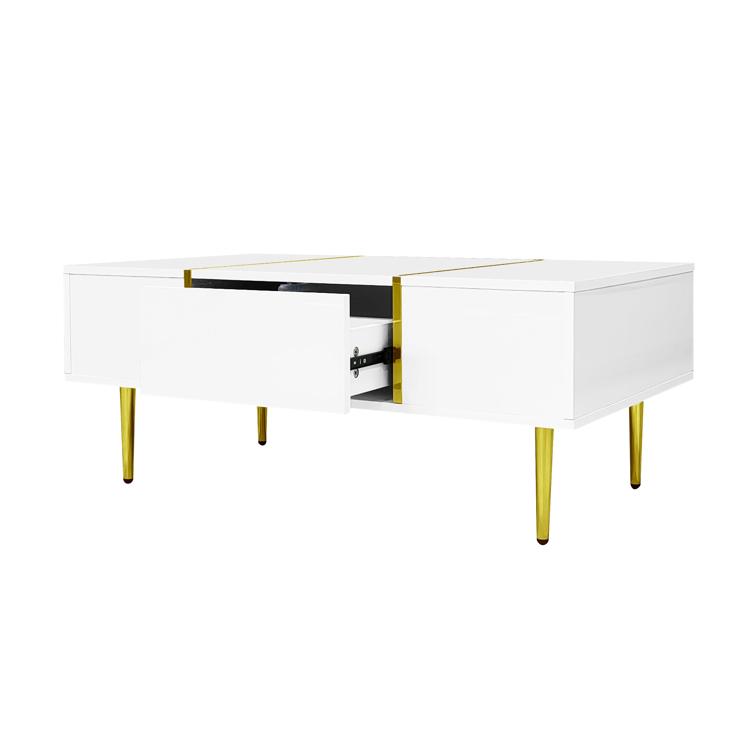 Logidon Witte Hoogglans Salontafel Met Twee Laden 100x60x41,5 cm