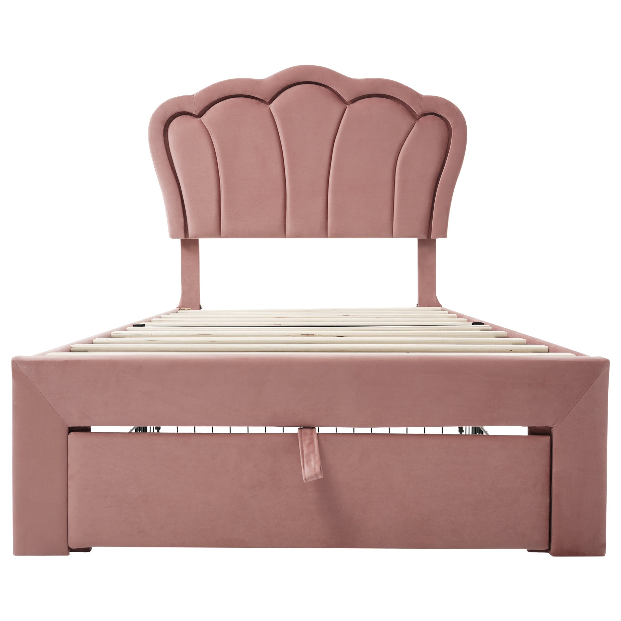 Logidon kinderbed LED 90x190 roze fluweel gestoffeerd bed met lades