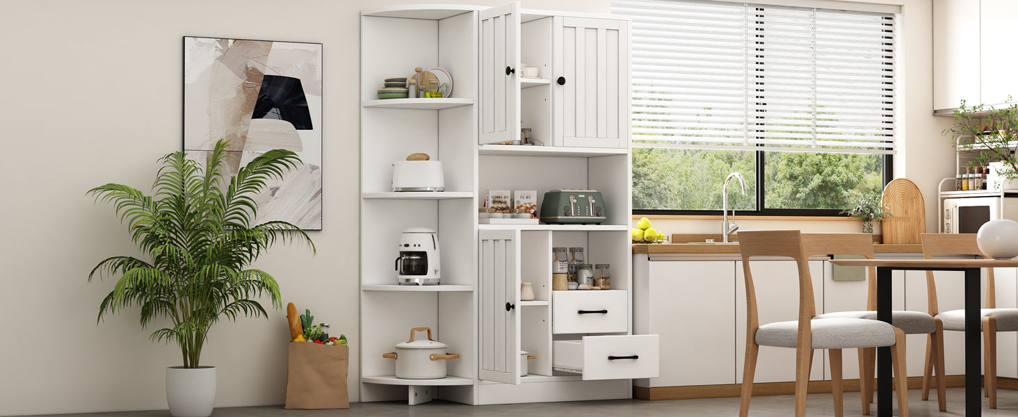 Logidon corner cabinet white 104x35x155 cm display cabinet 3 doors 2 drawers