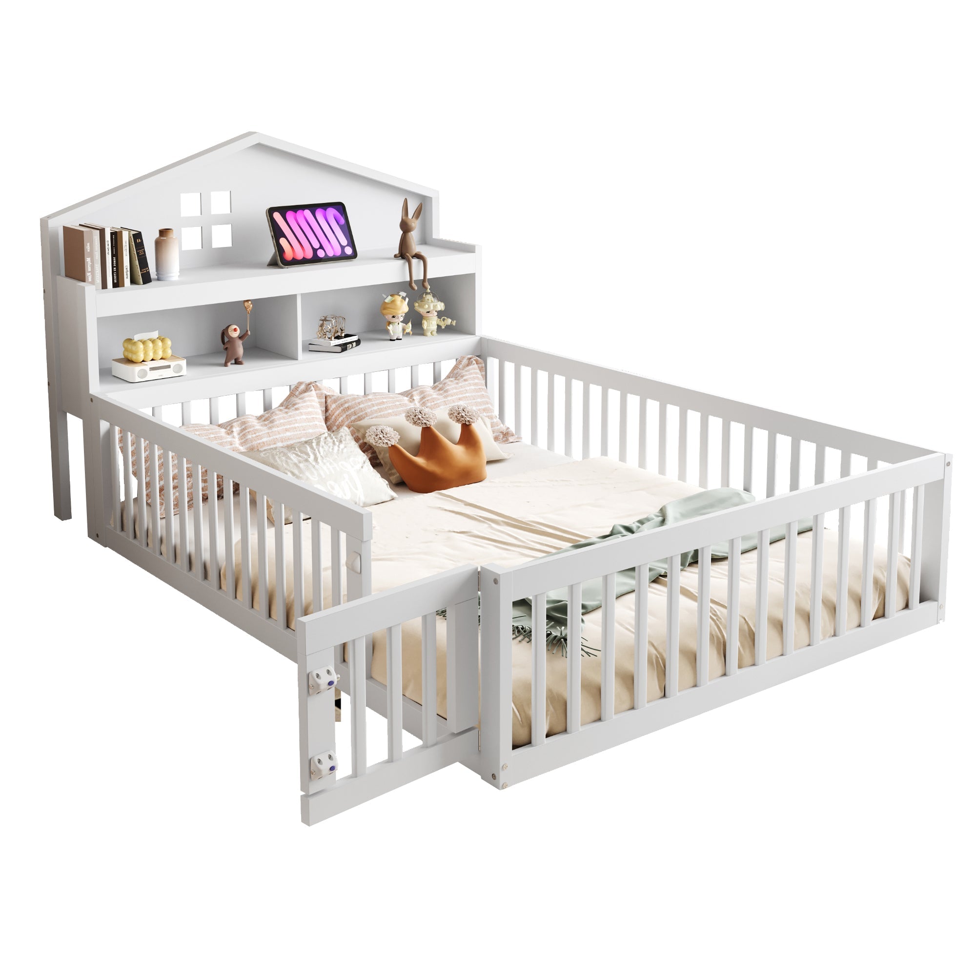 Logidon kinderbed 140x200 huisvorm wit met opbergruimte en lattenbodem
