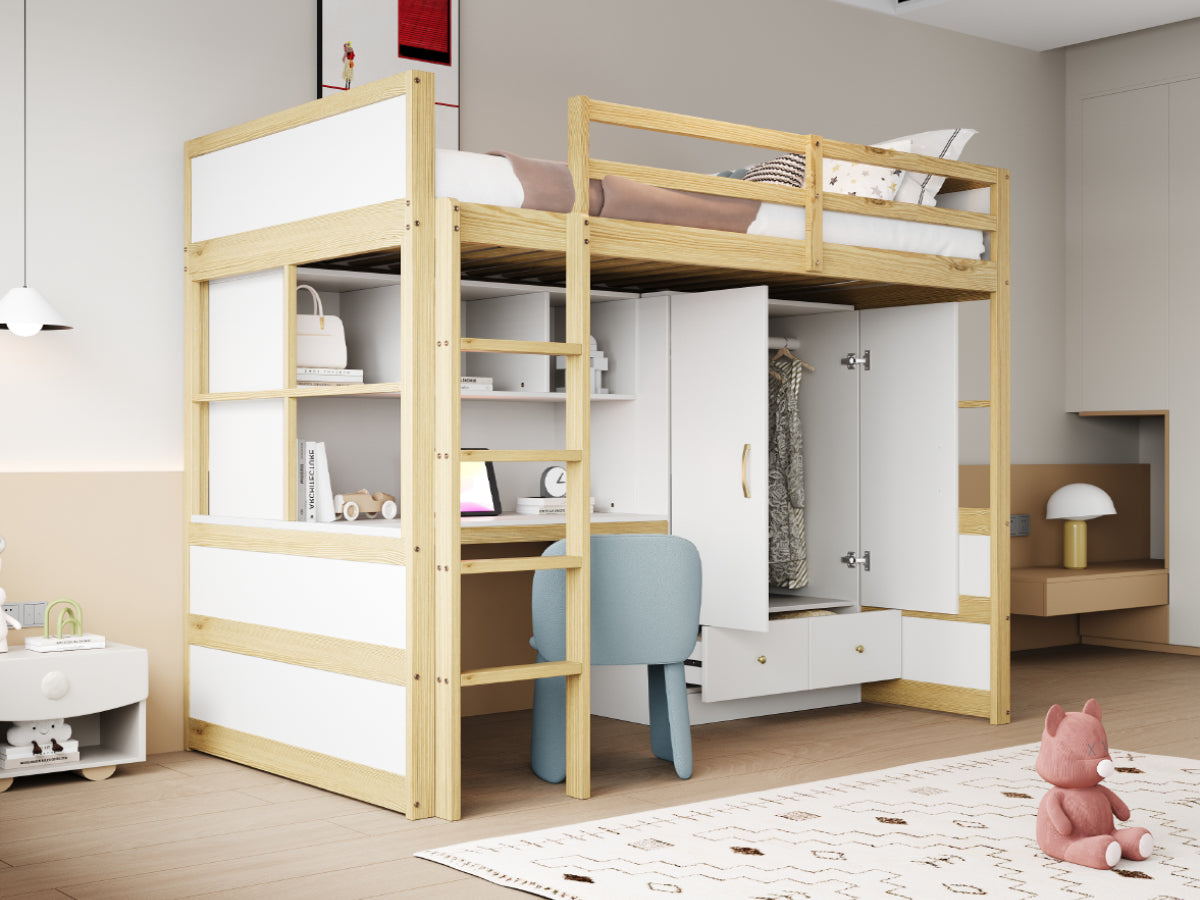 Logidon hoogslaper 90x200 cm met bureau en opbergruimte naturel hout
