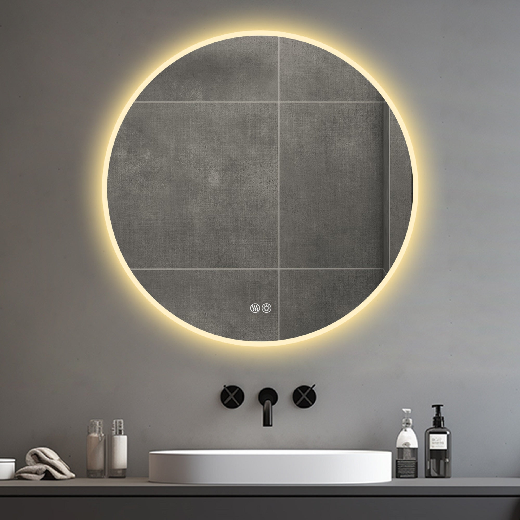 Logidon LED round mirror 70 cm silver anti-fog 3 color temperatures