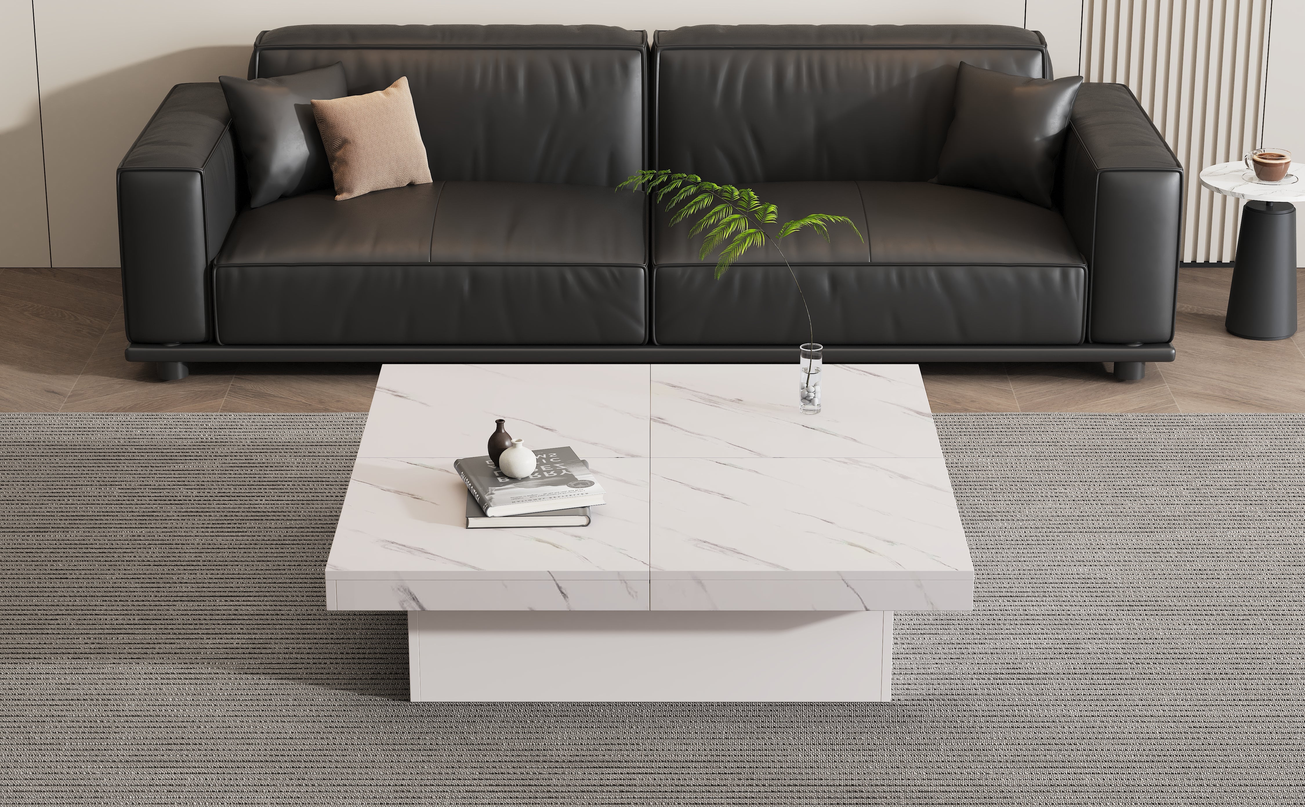 Logidon vierkante salontafel wit marmerlook 90x90x25 cm met lades