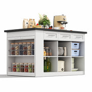 Logidon keukeneiland 150x96 cm wit met marmeren blad uitschuifbare eettafel
