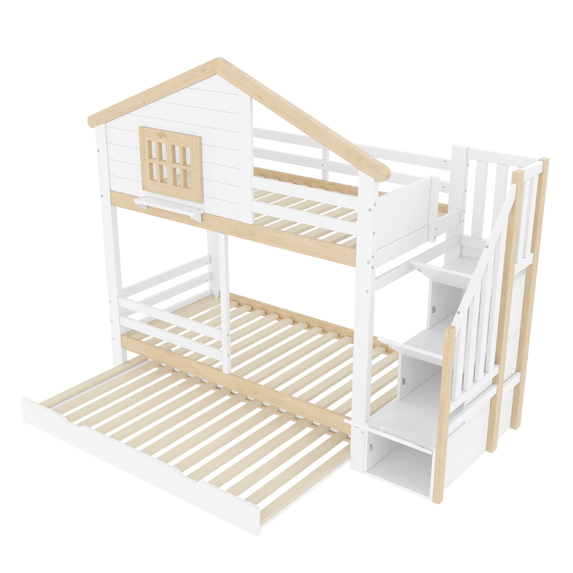 Logidon stapelbed 90x200 cm wit naturel uitschuifbed