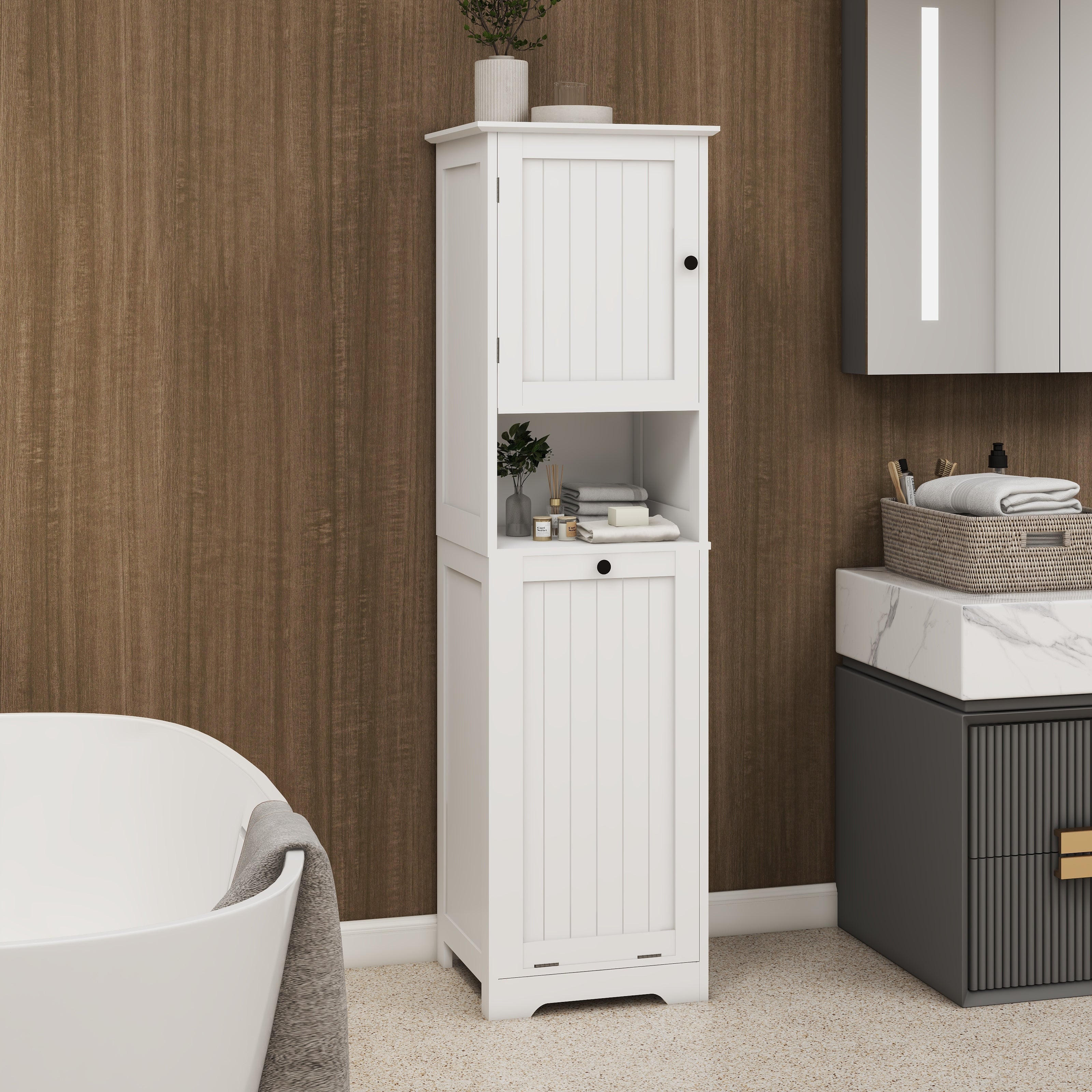 Logidon Witte wassorteerkast 140 cm kanteldeur met planken