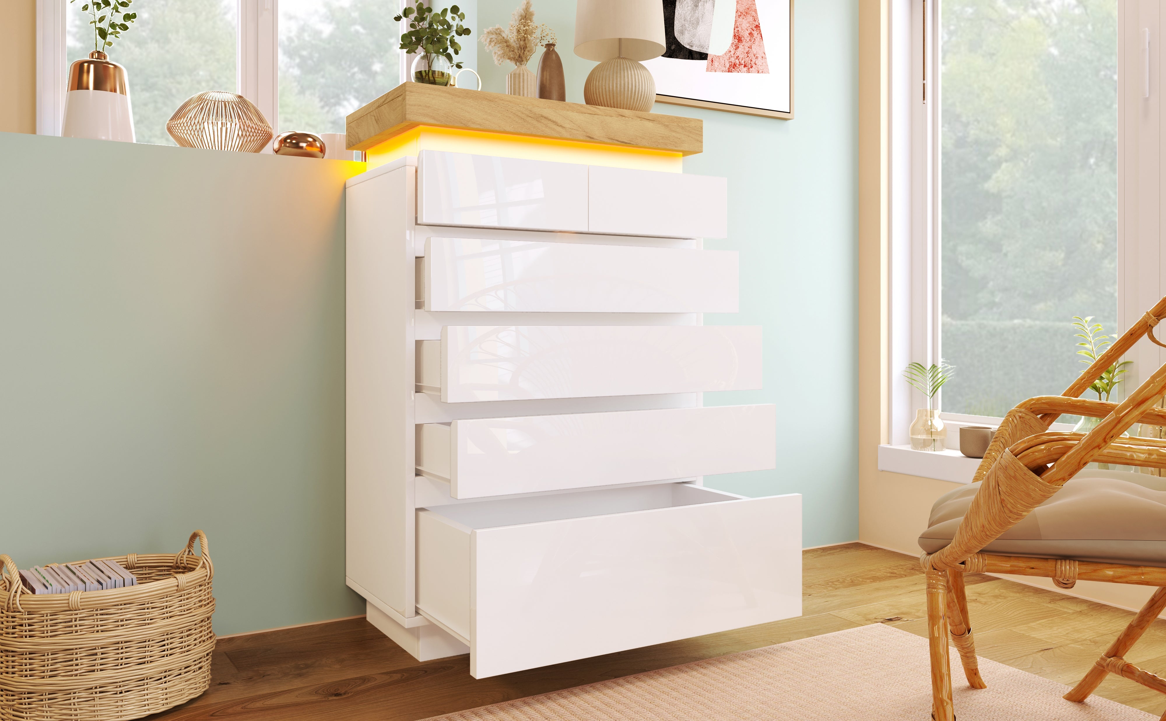 Logidon sideboard 6 drawers white 115x73x39 cm LED app control