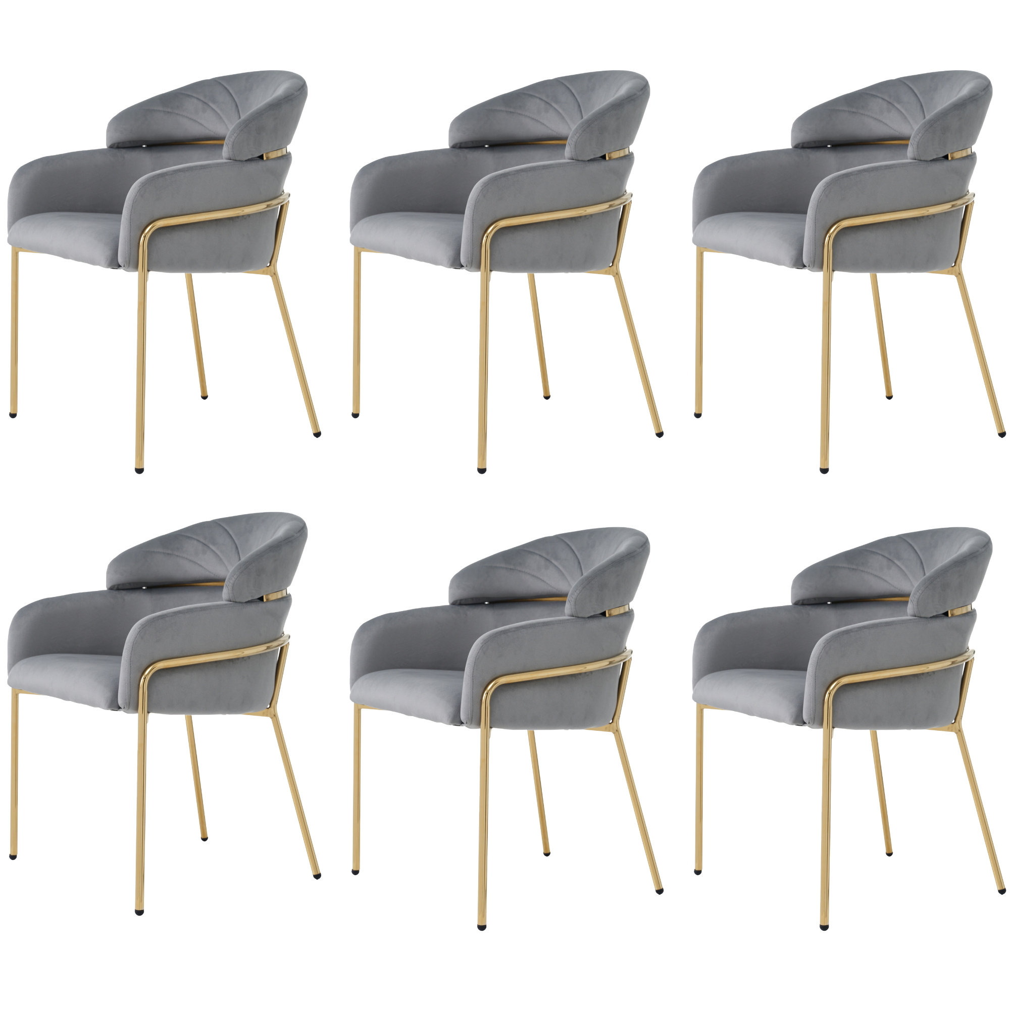 Logidon Dining Chair Set 6 Light Luxury Velvet Gray Four Metal Legs
