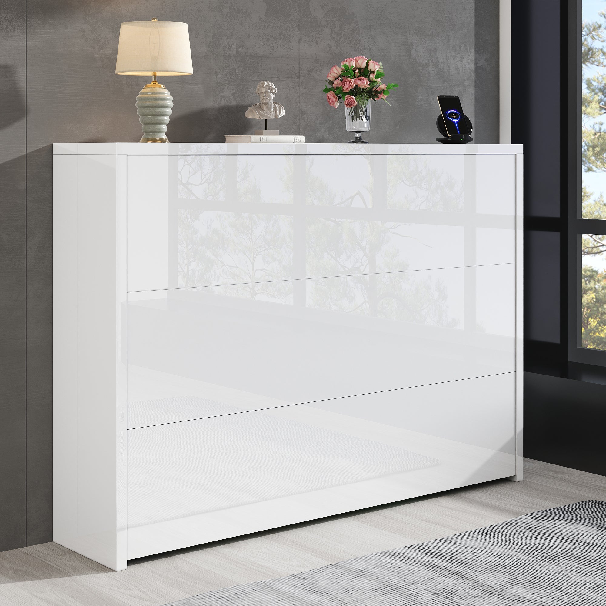 Logidon Opvouwbaar Bureau met Wielen en Draadloze Oplader Wit