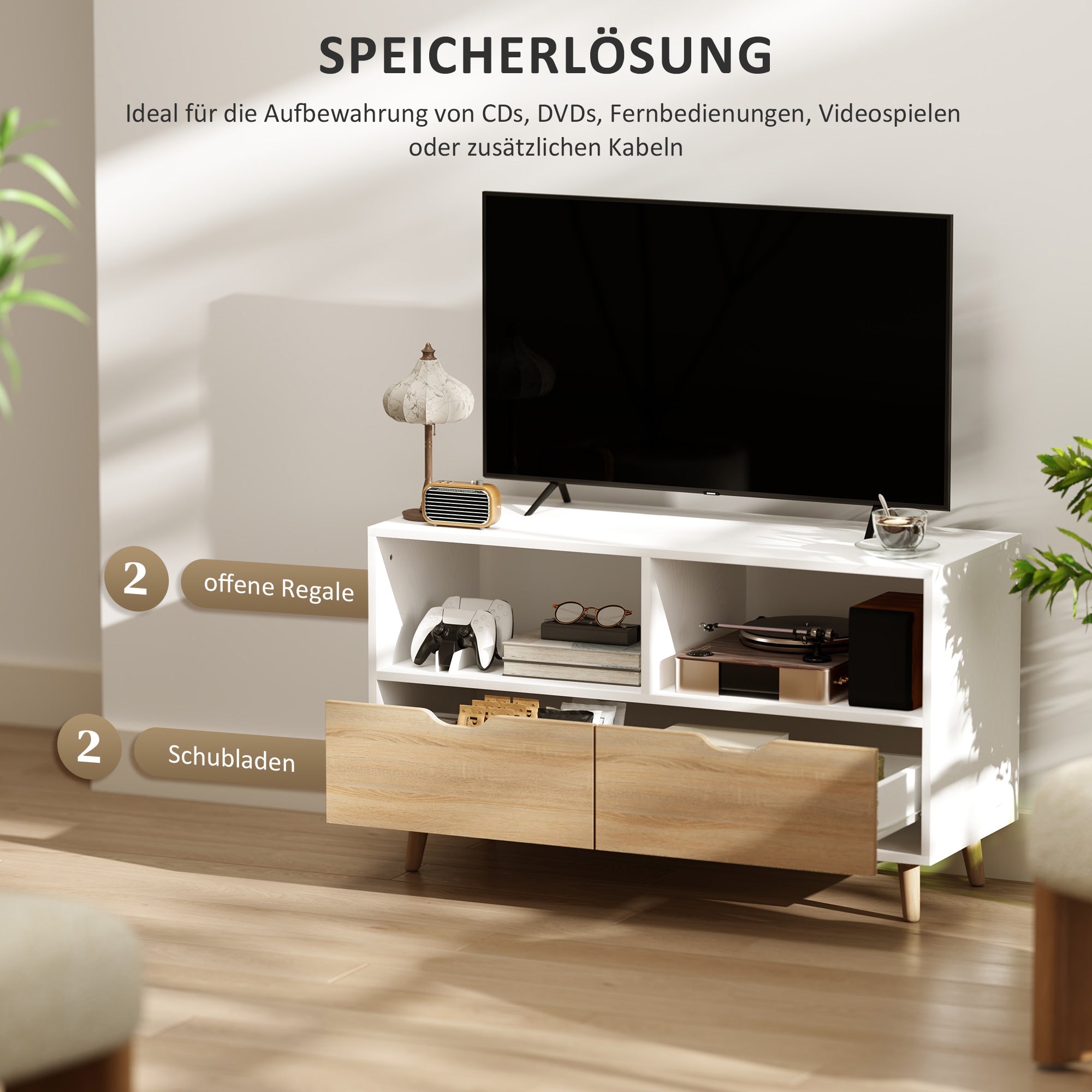 Logidon TV-meubel wit 99 cm met 2 opbergvakken en lades