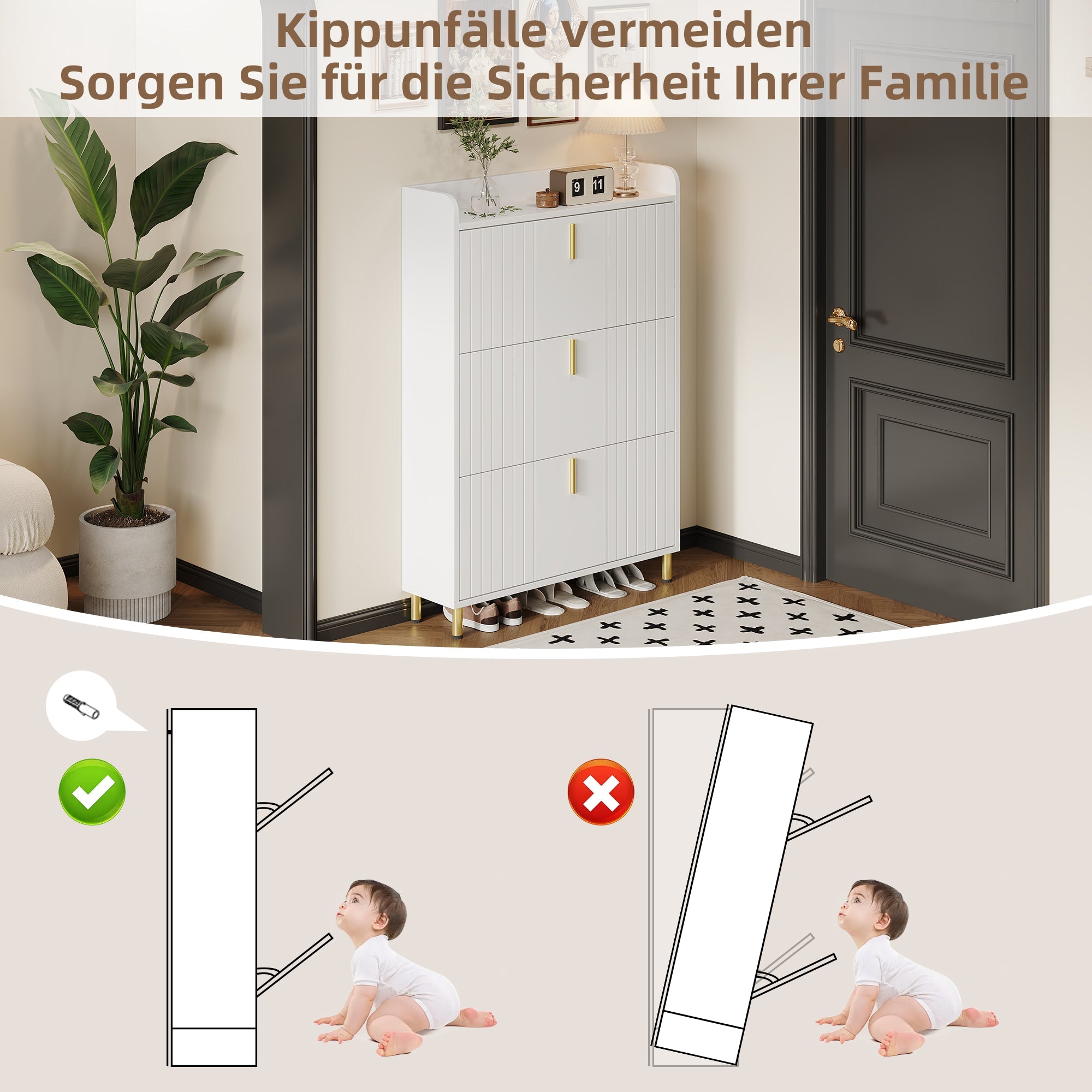 Logidon schoenenkast wit 3 kleppen, 6 vakken, 80x23x123 cm