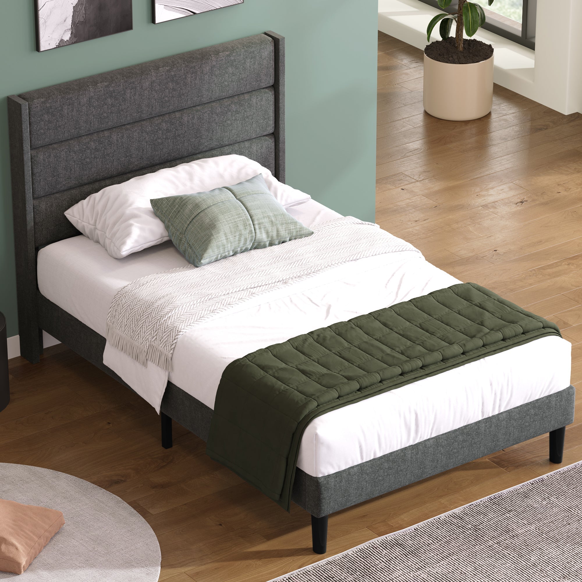 Logidon gestoffeerd bed 90x200 cm grijs linnen modern design