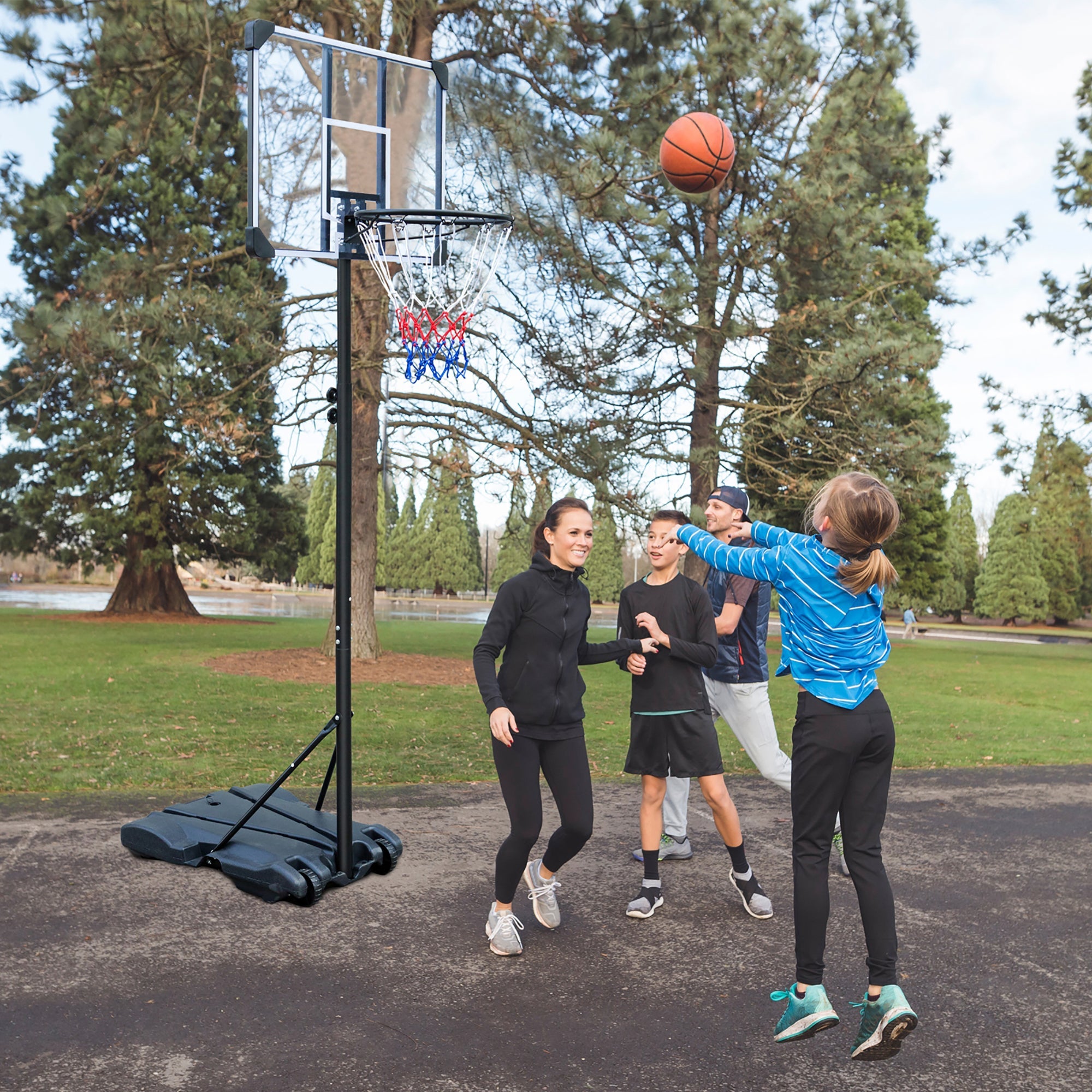 Logidon Draagbare basketbalstandaard met wielen 164-213 cm zwart