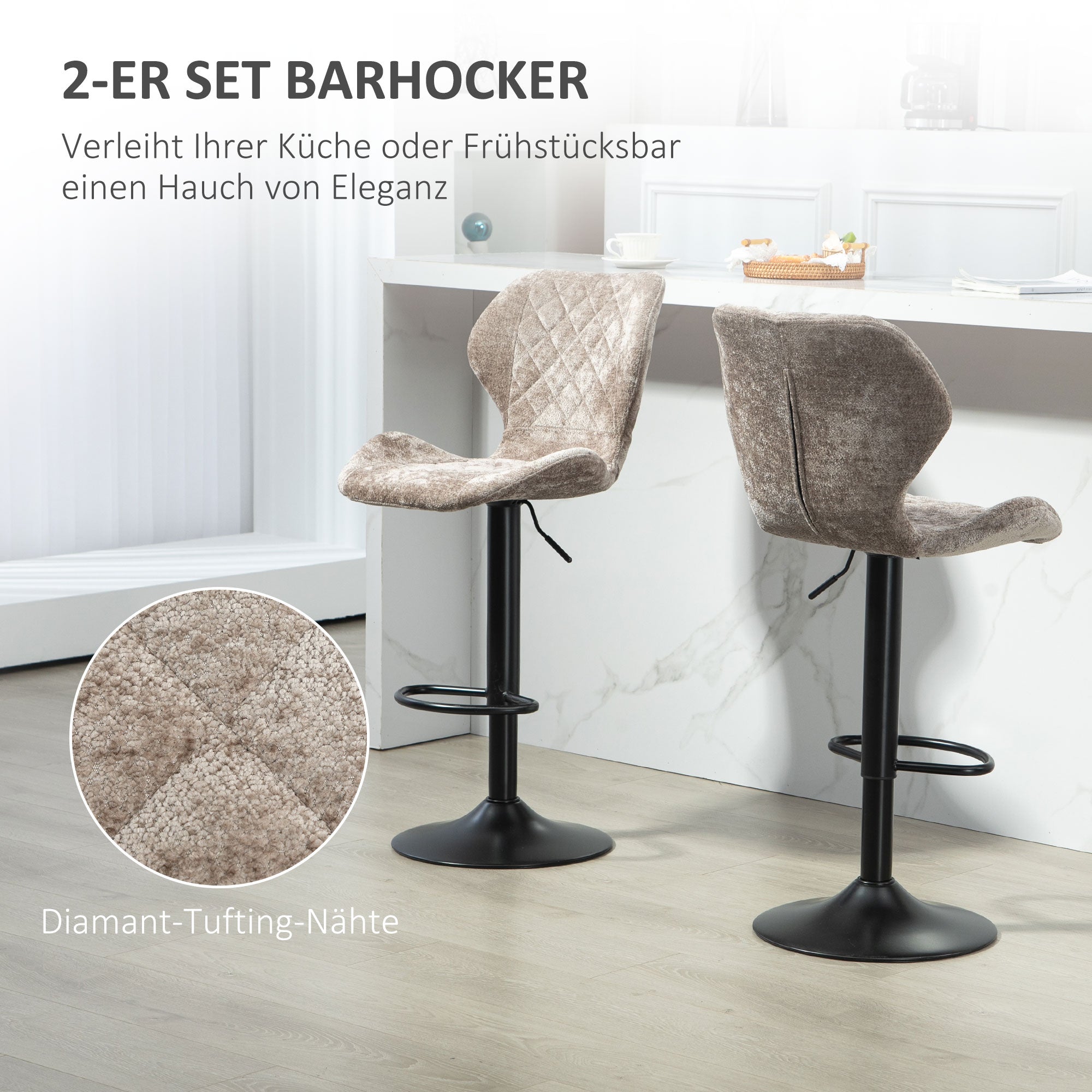 Logidon barkrukken set van 2 in hoogte verstelbaar draaibaar bruin chenille-look