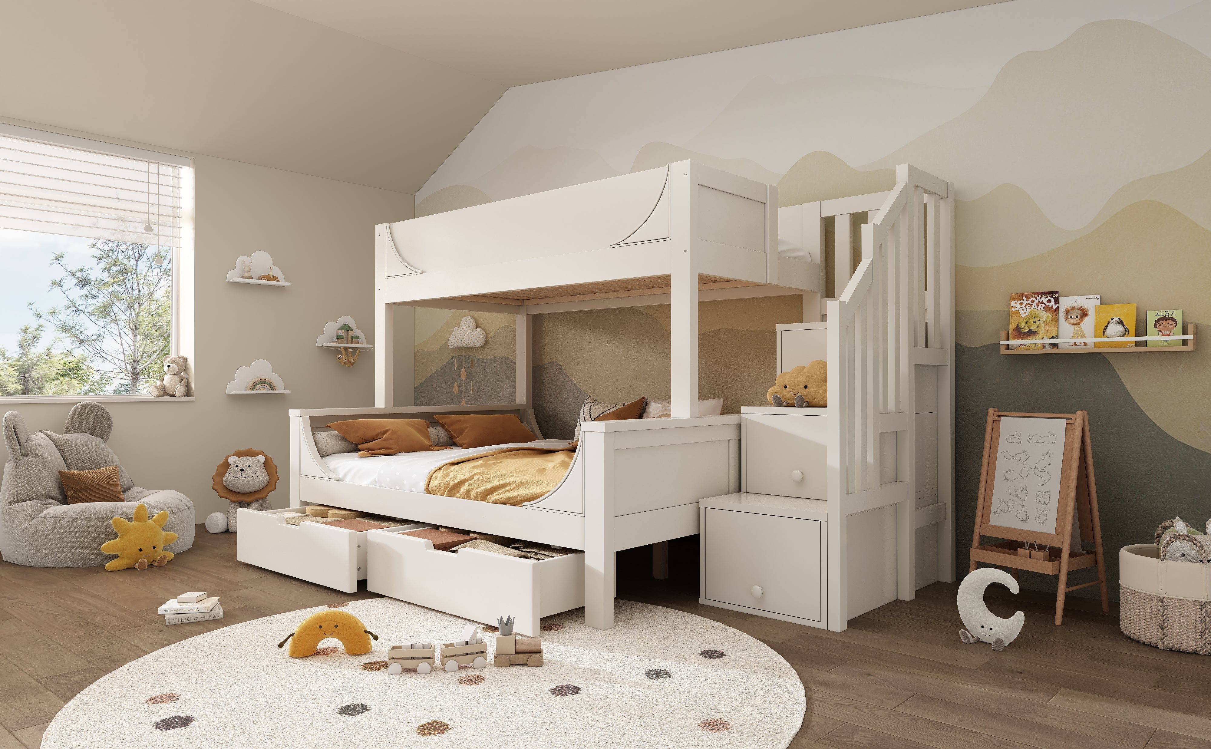 Logidon stapelbed kinderbed wit met ladderkast en lades