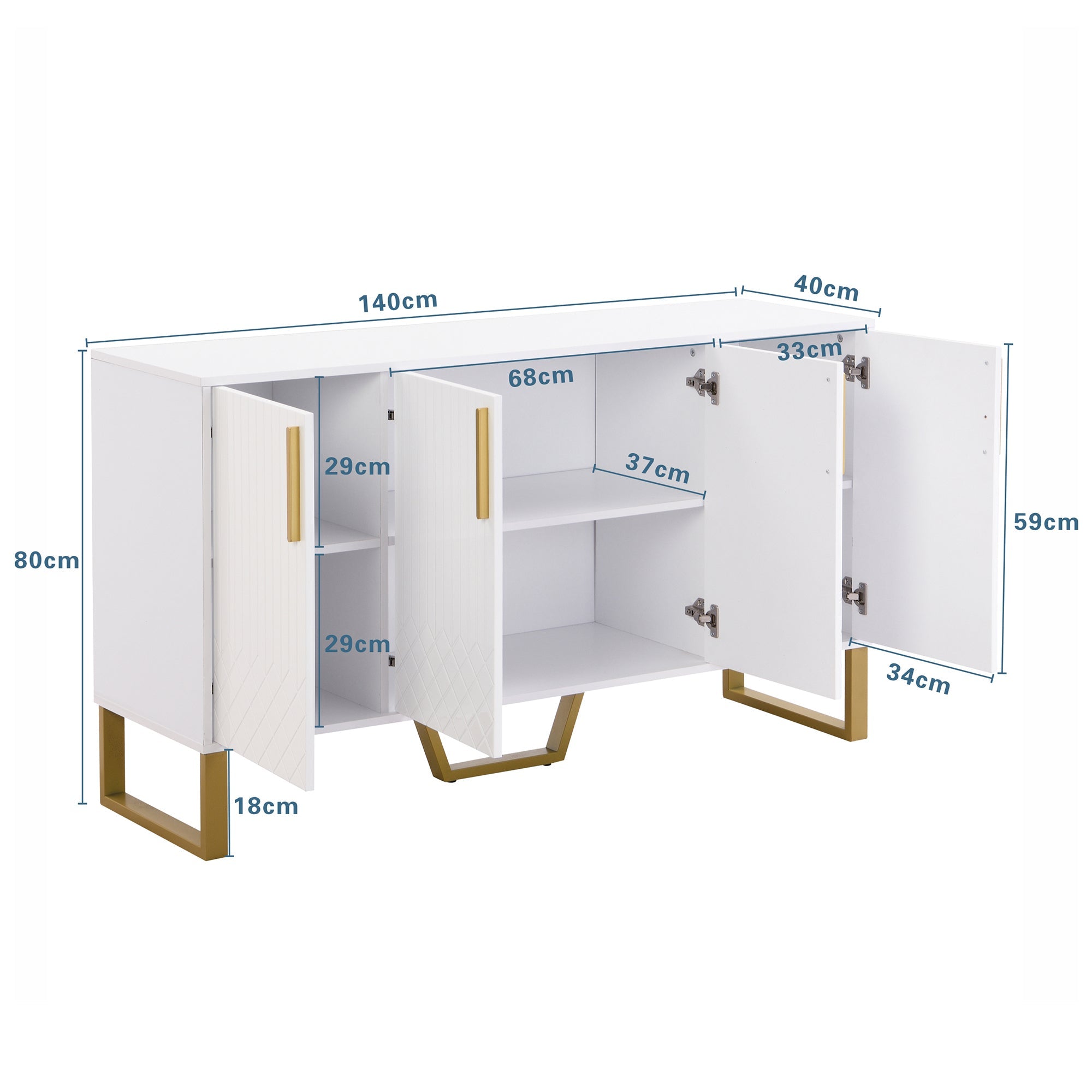 Logidon hoogglans dressoir wit 4 deuren geometrisch ontwerp 140x40x80