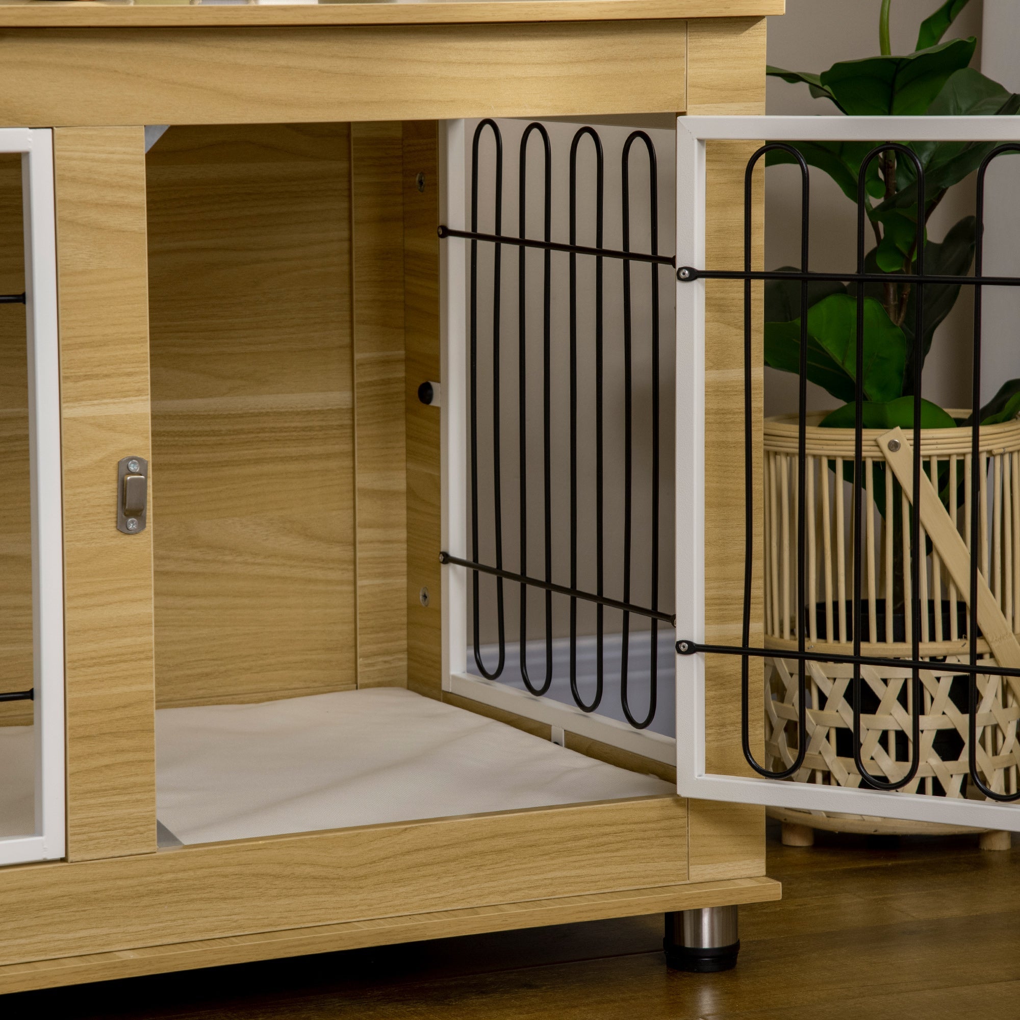 Logidon hondenhok eiken 90x58x65 cm met dubbele deuren en kussens
