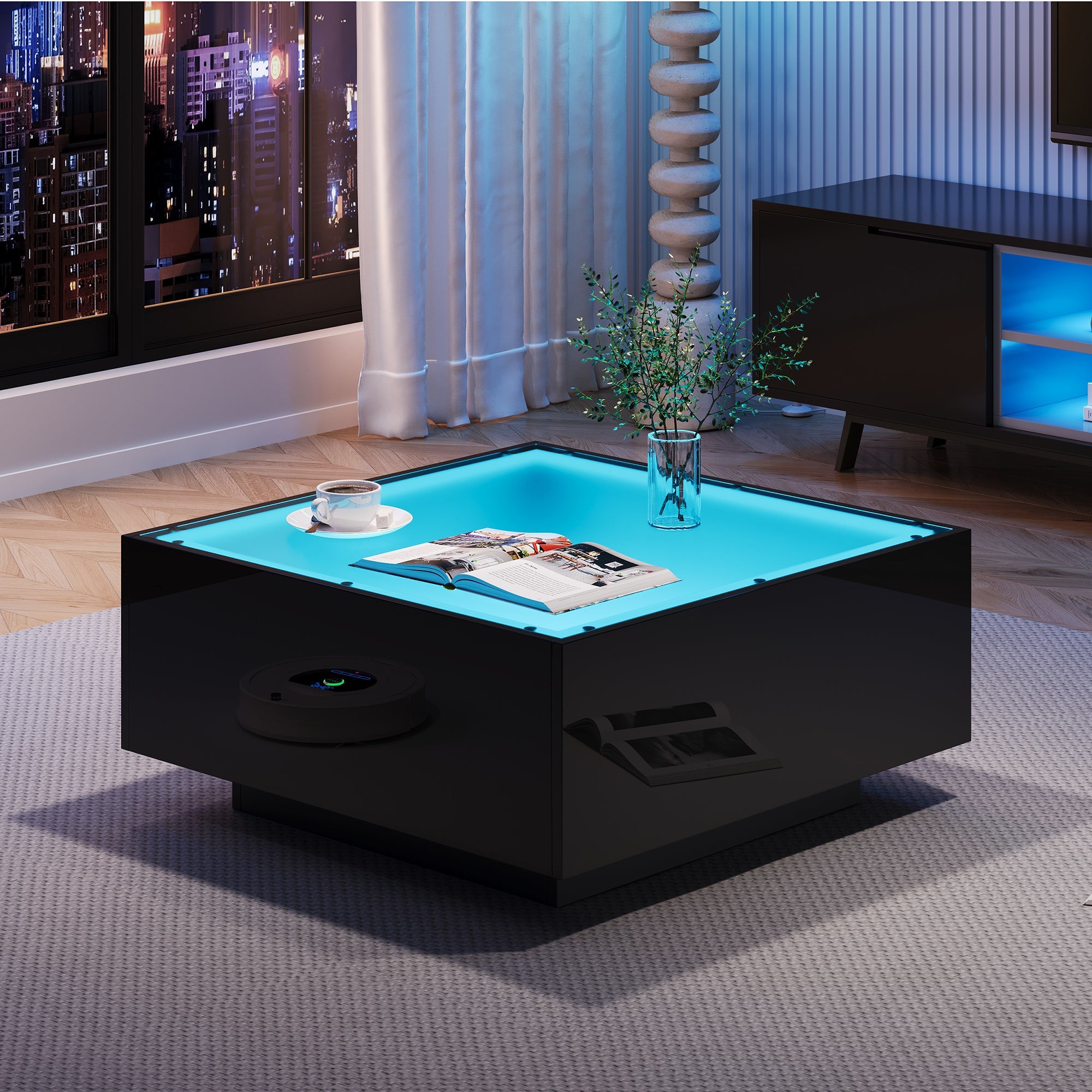 Logidon salontafel 70x70 cm glazen tafelblad LED zwart