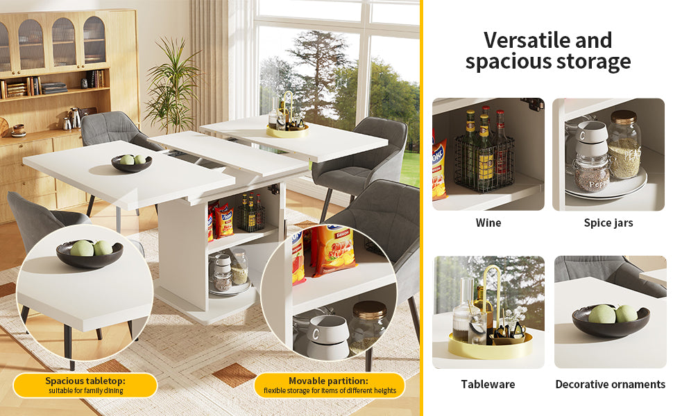 Logidon eettafel telescopische tafel 140×80 cm met drie opbergniveaus