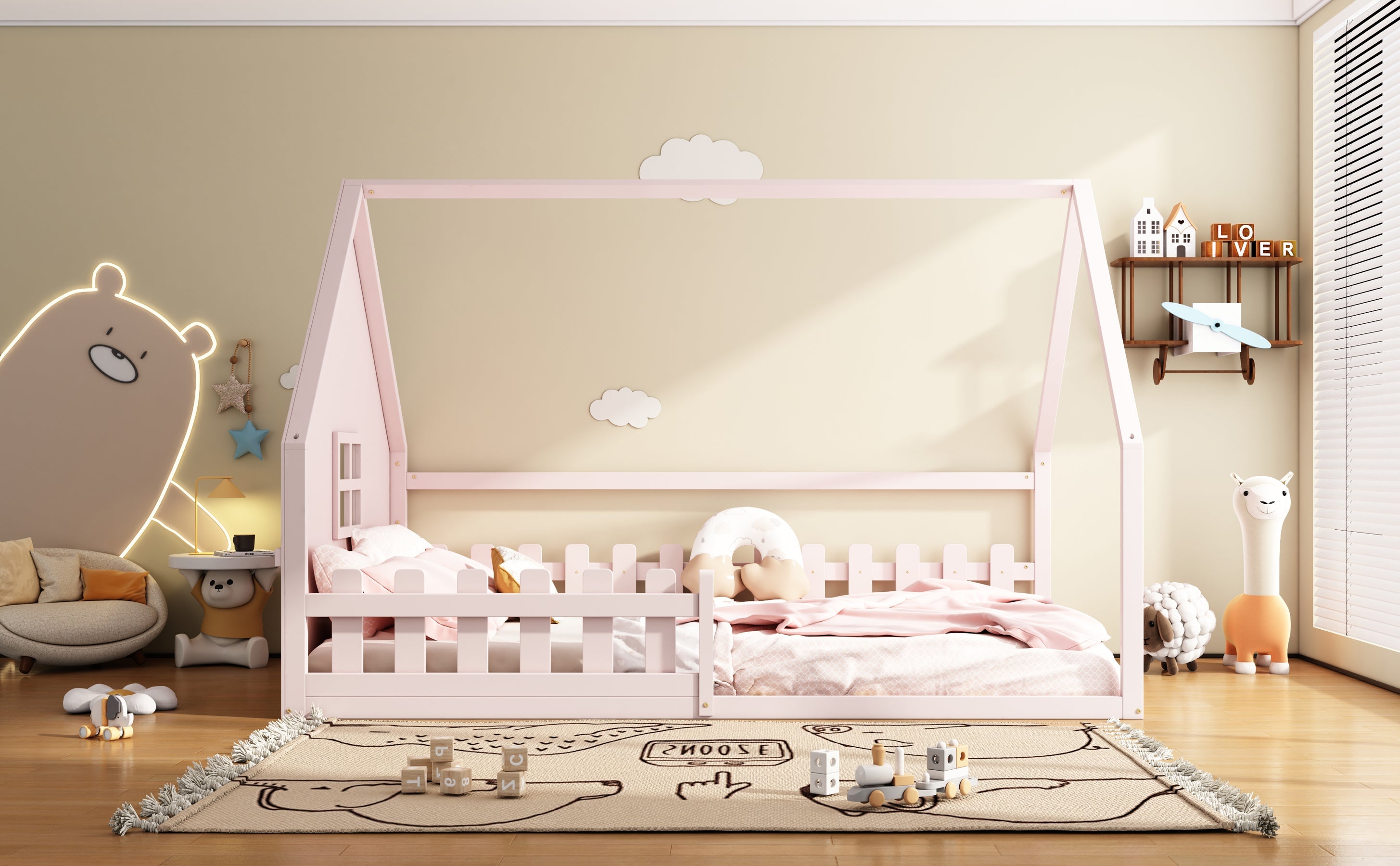 Logidon vlakbed 140x200 cm roze kinderbed met railing