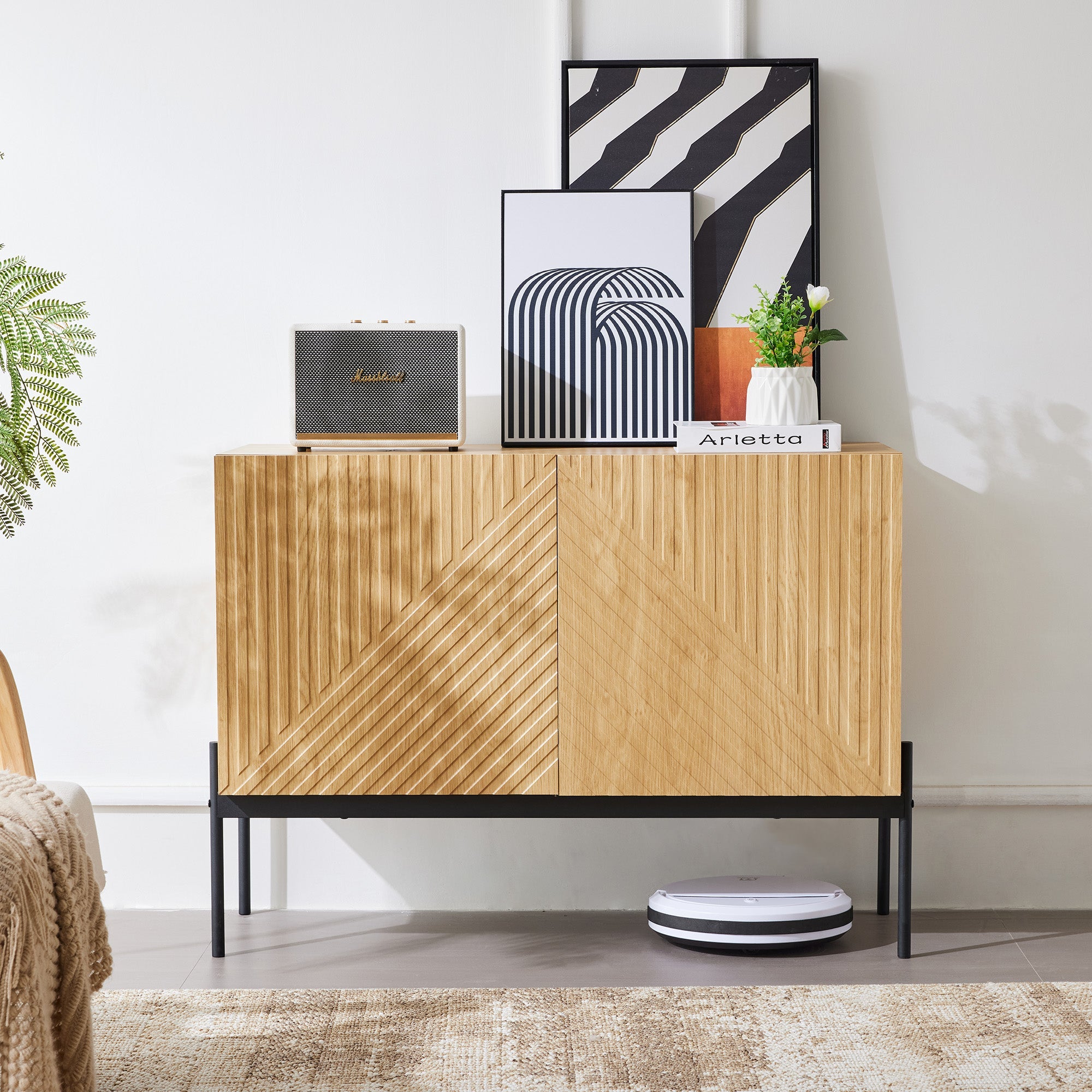 Logidon dressoir naturel, 2 deuren, metalen poten, H75 B100 D40