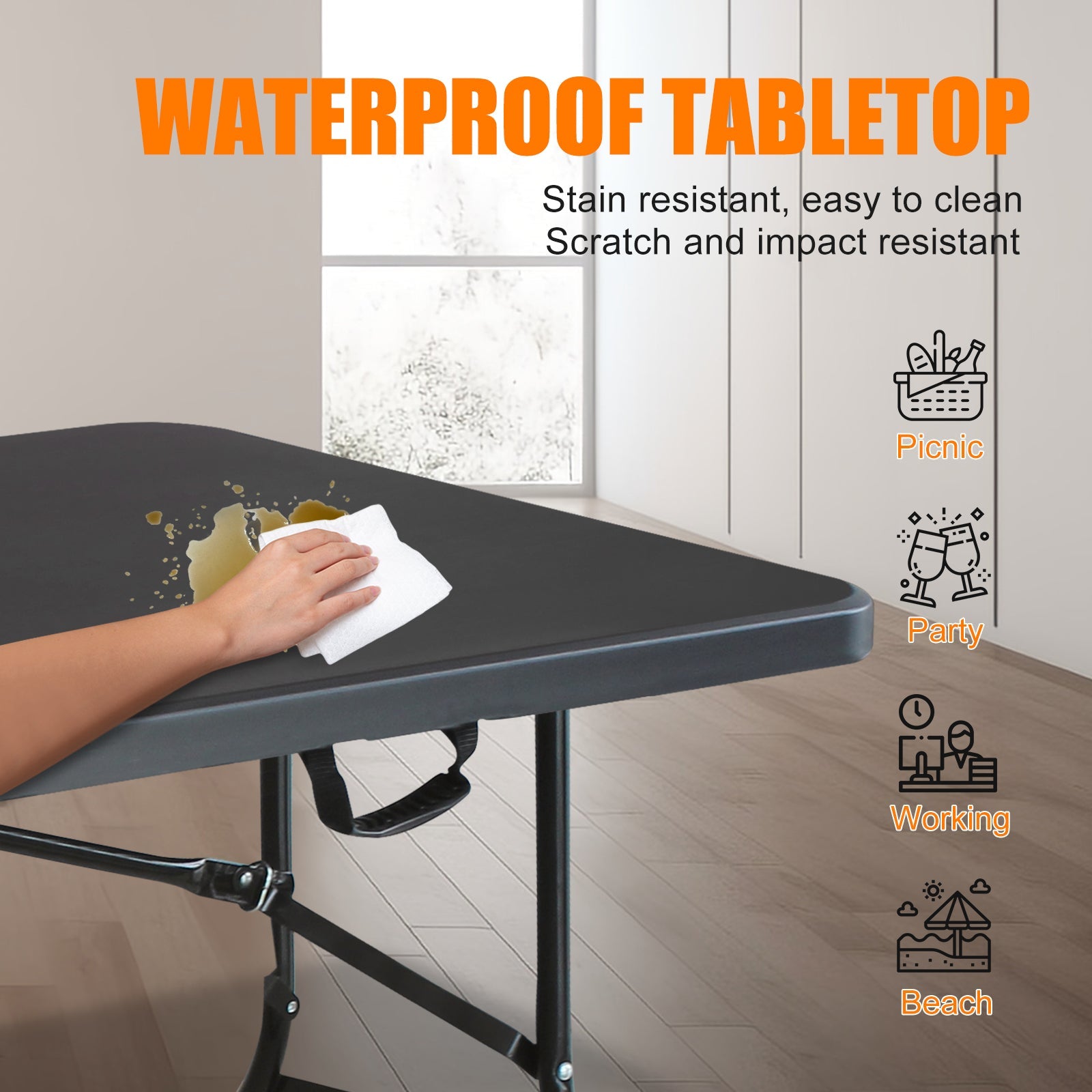 Logidon 180 cm klaptafel heavy duty zwart met handvat
