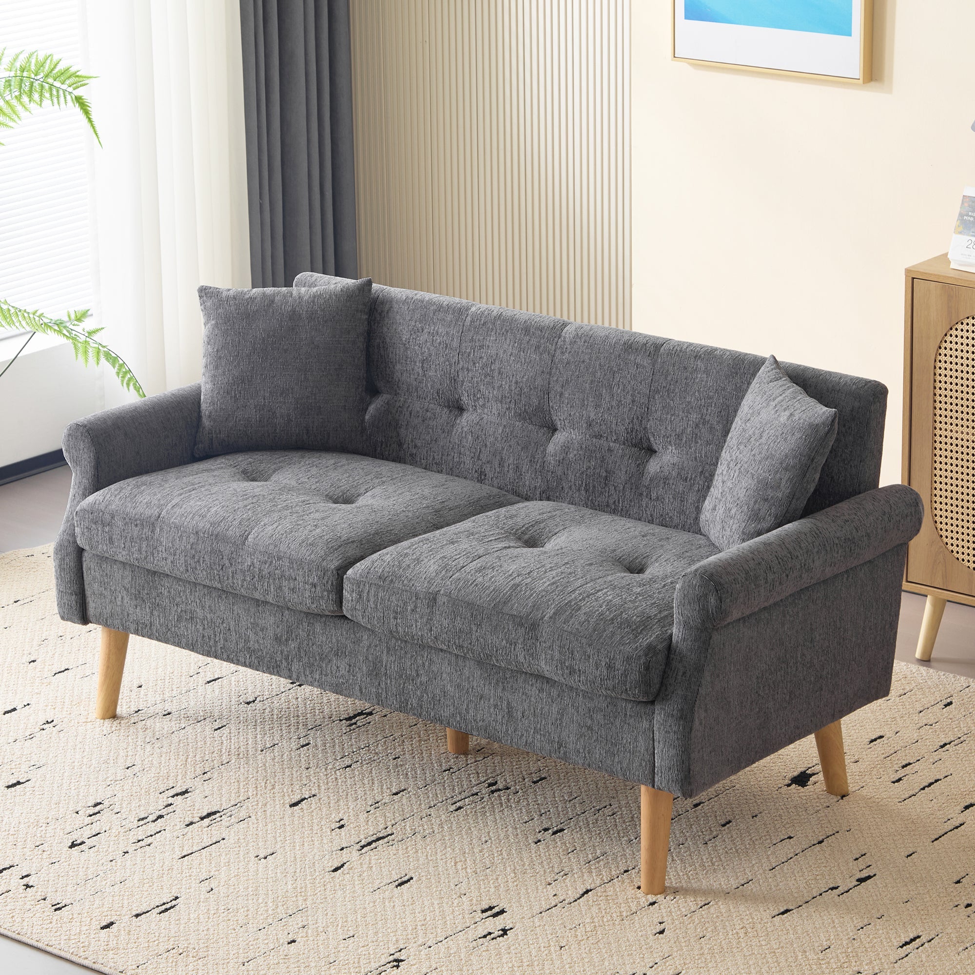 Logidon Modern Design Bank Grijze Chenille Stof 2 Zits 162 cm