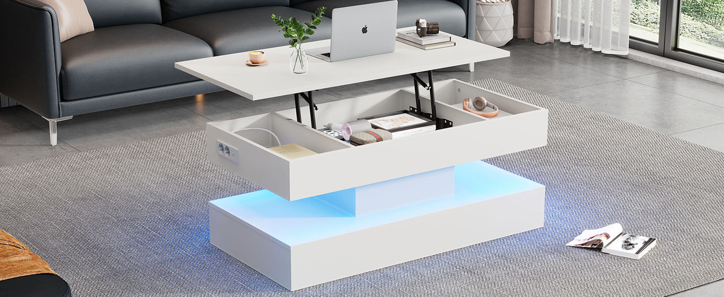 Logidon salontafel LED-verlichting en opbergruimte wit 100x50 cm