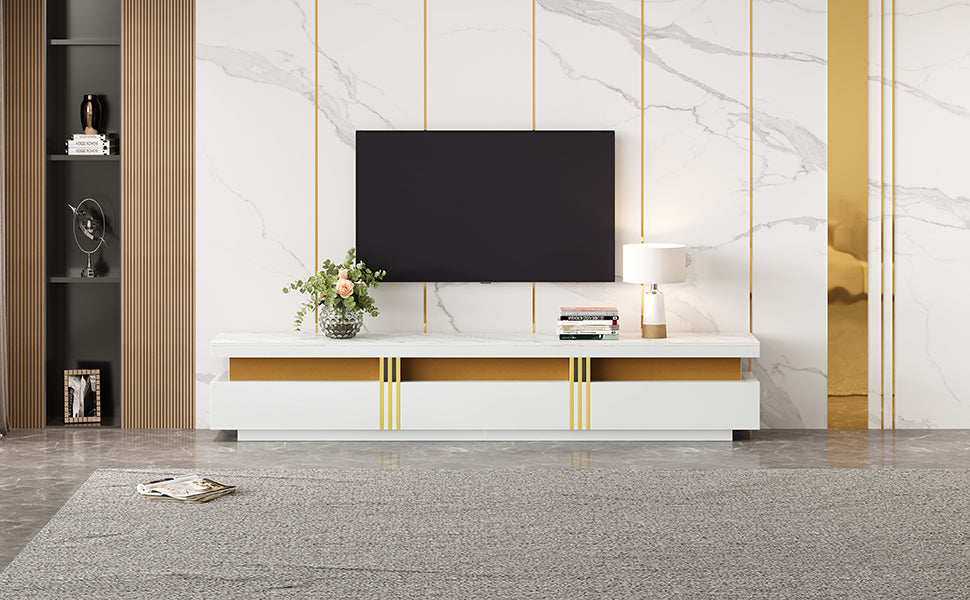 Logidon TV-meubel 200 cm marmerlook drie lades kabelmanagement