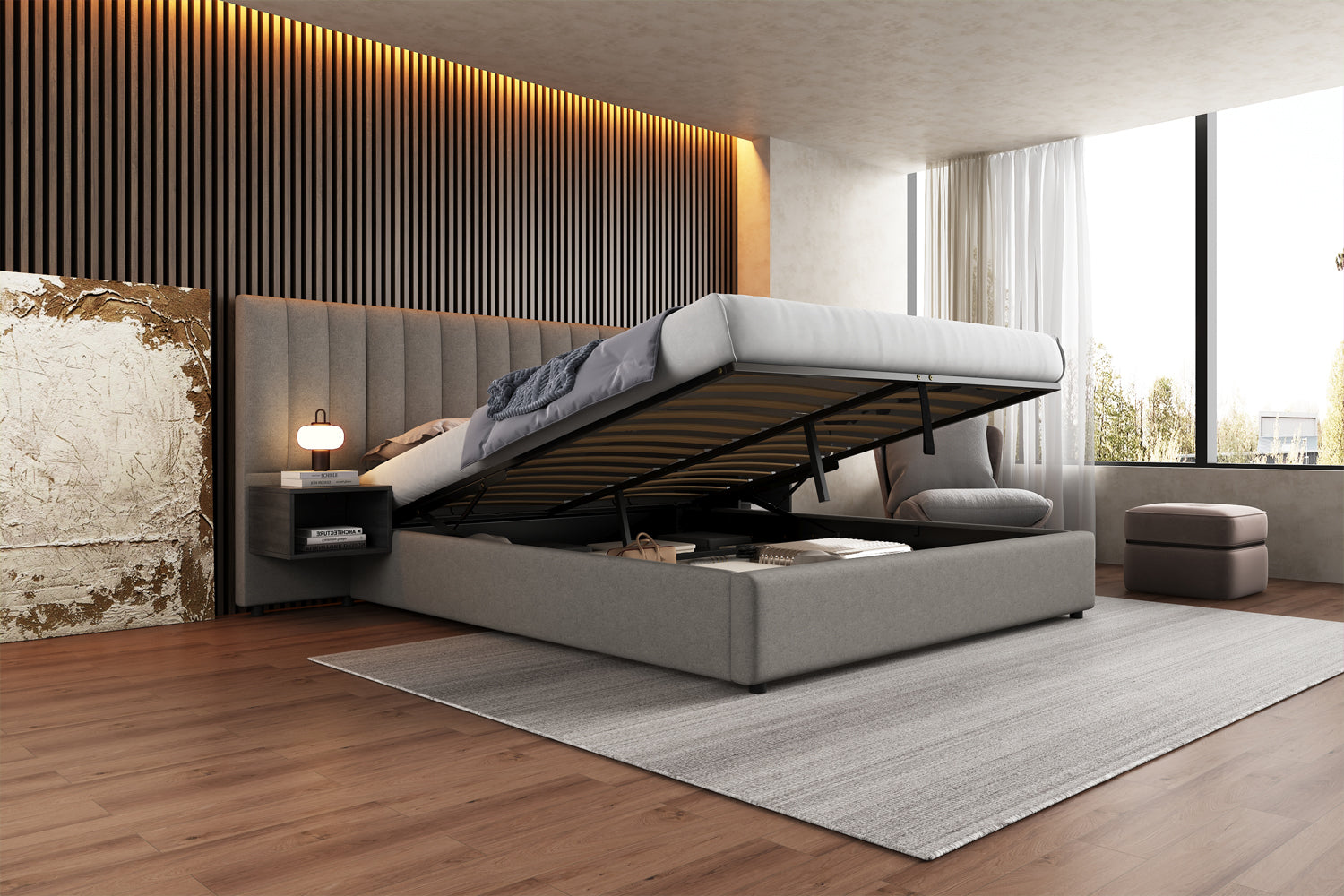 Logidon gestoffeerd bed 180x200 cm grijs zwart met twee nachtkastjes