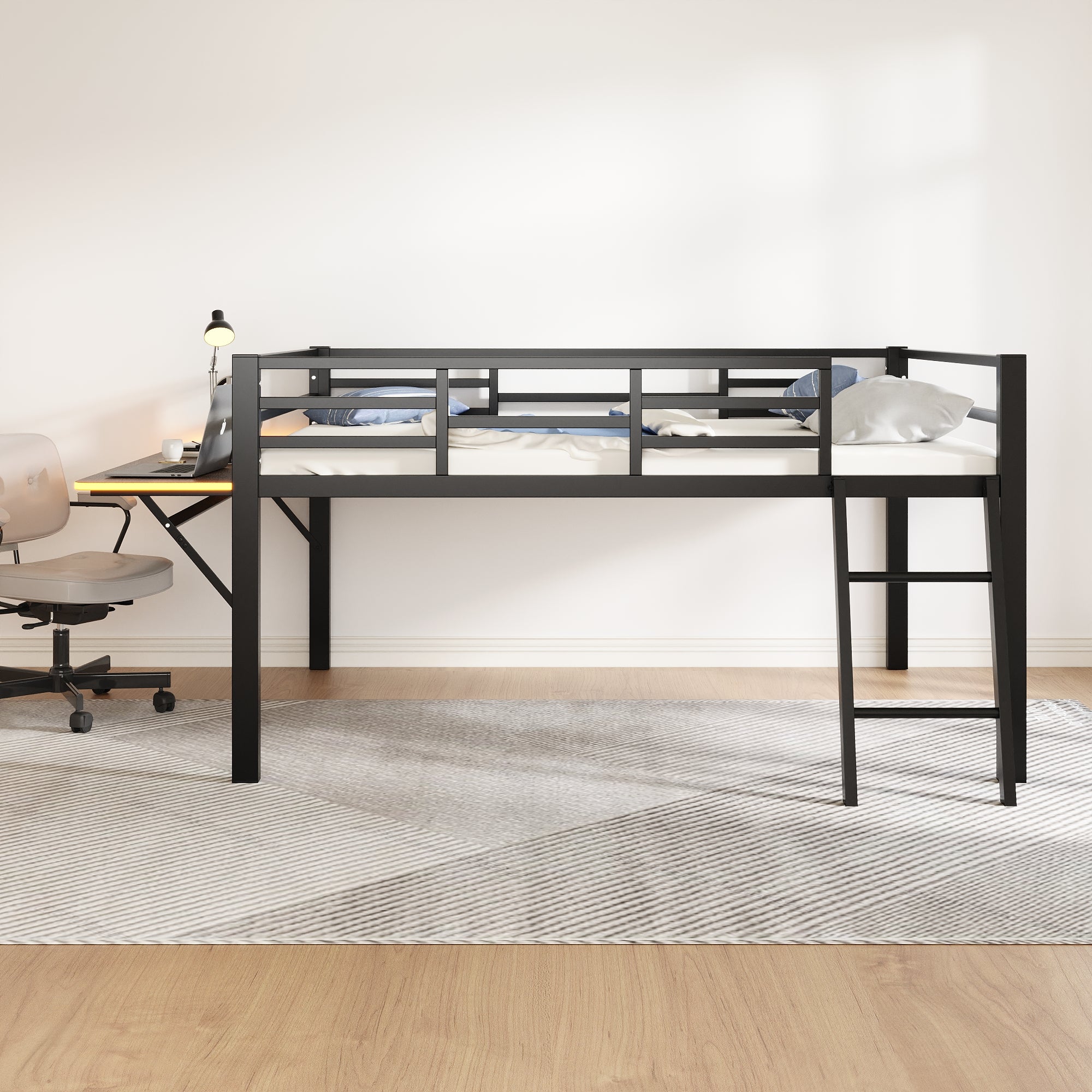 Logidon plat bed 140 x 200 cm metalen bed zwarte reling bureau