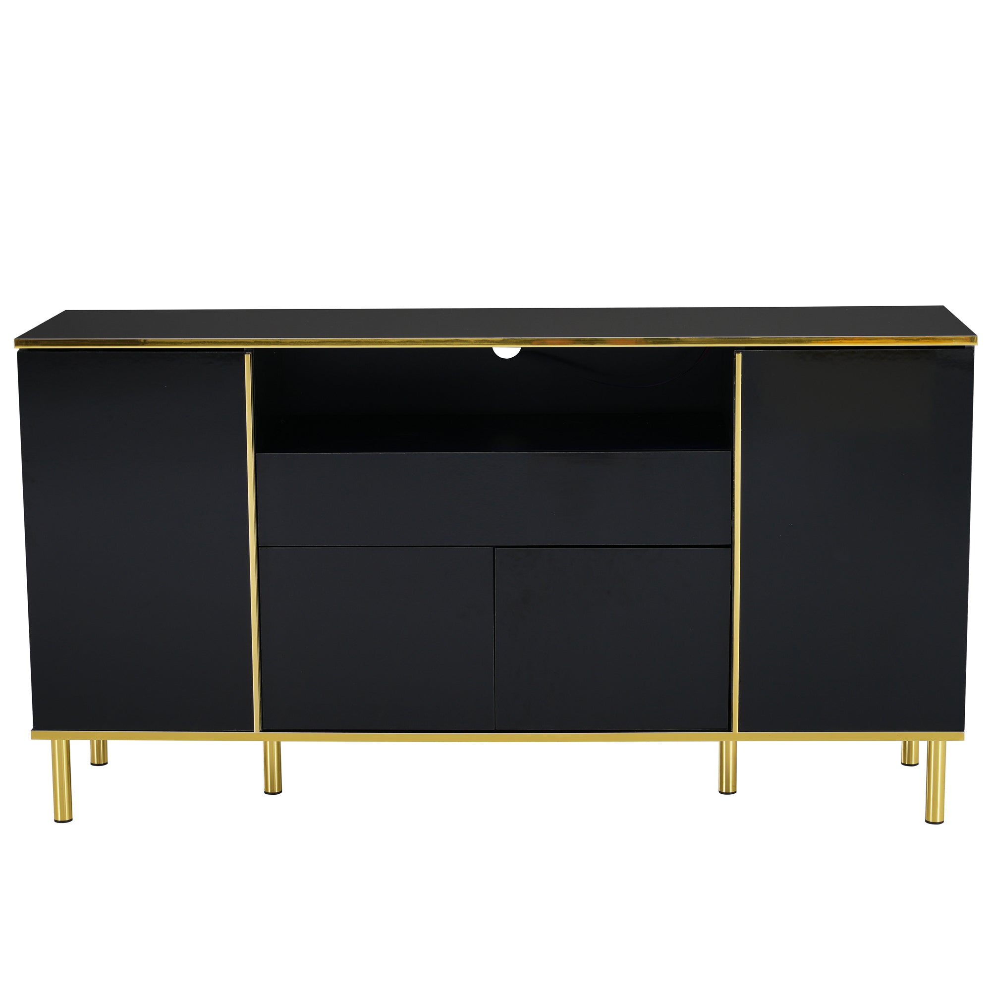 Logidon high-gloss sideboard black 150x40x80 with LED accents